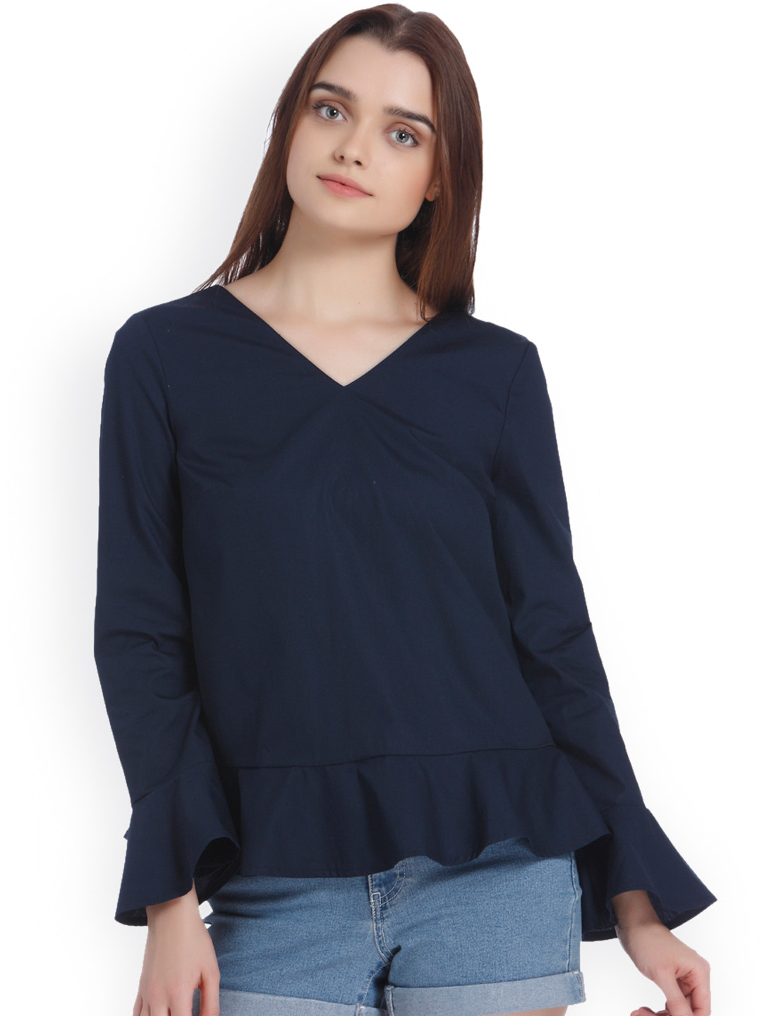 Vero Moda Women Navy Blue Solid Styled Back Top