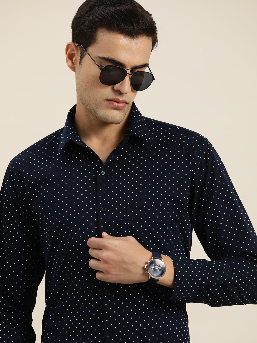 Hancock Polka Dot Pure Cotton Slim Fit Party Shirt