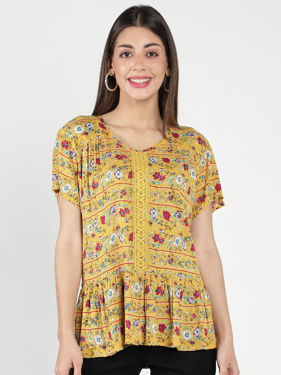 DEBONATELLA Floral Printed Peplum Top