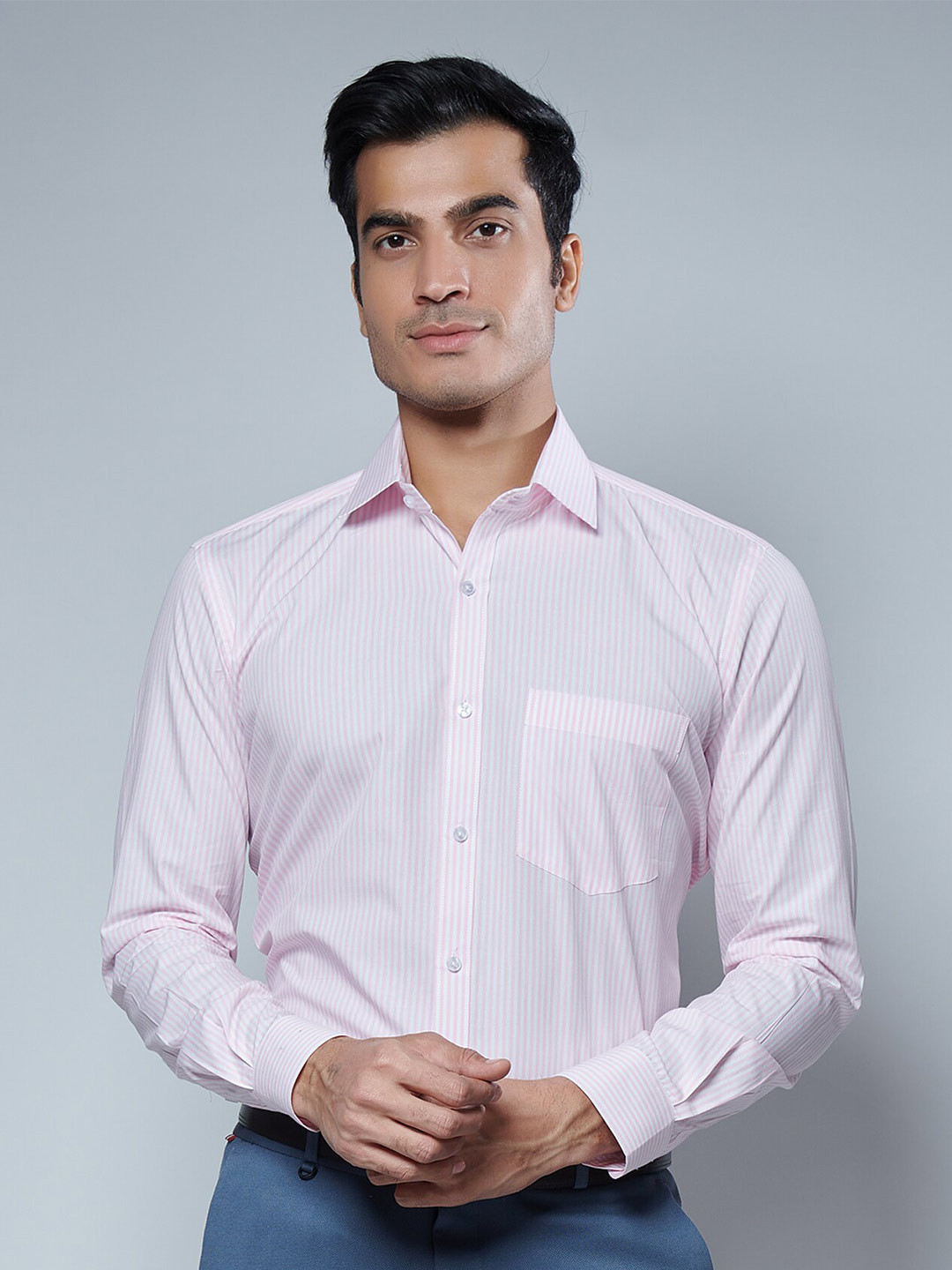 MARK & ALBERT Slim Fit Striped Cotton Formal Shirt