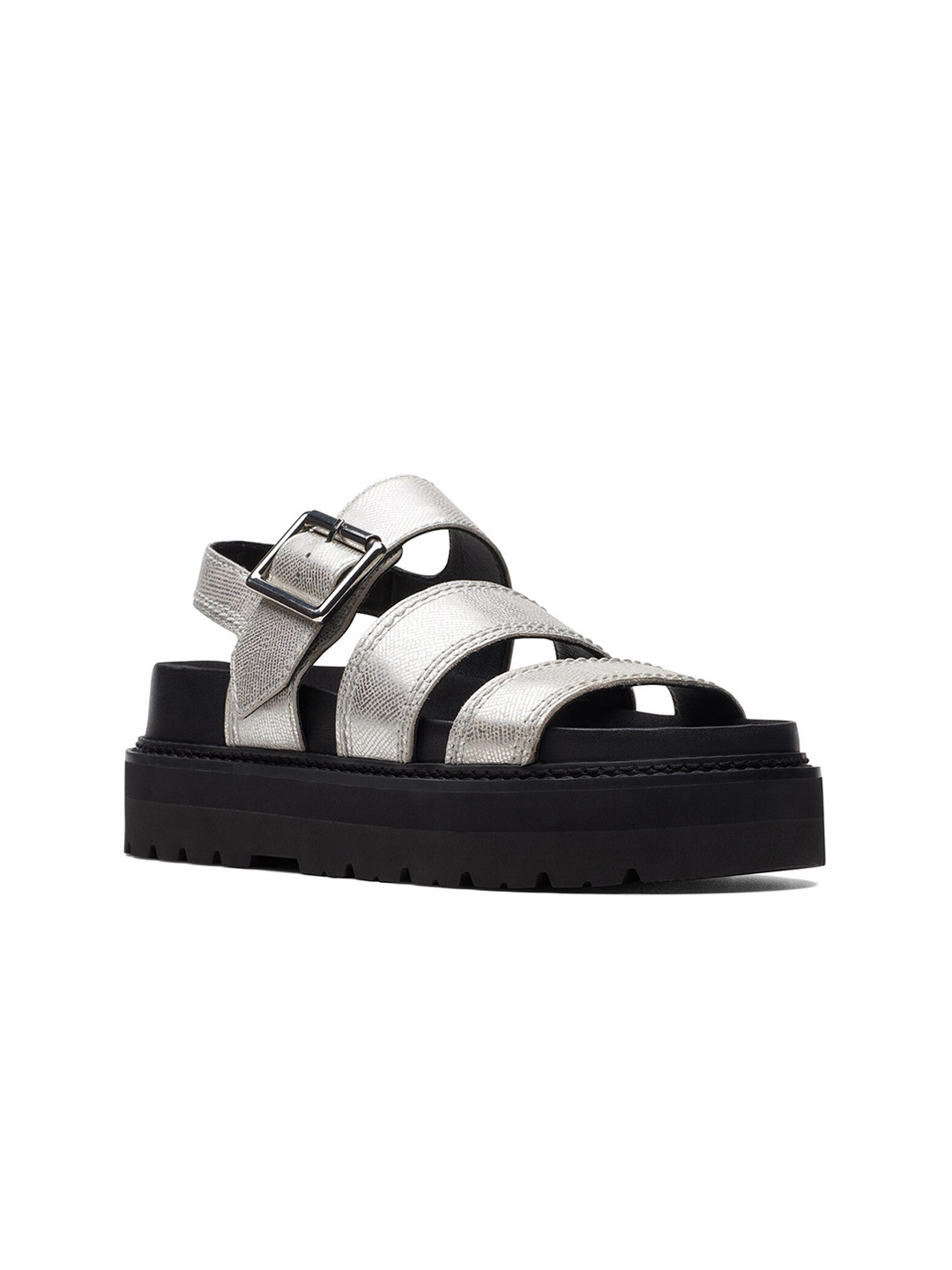 Clarks Leather Flatform Sandals with Buckles