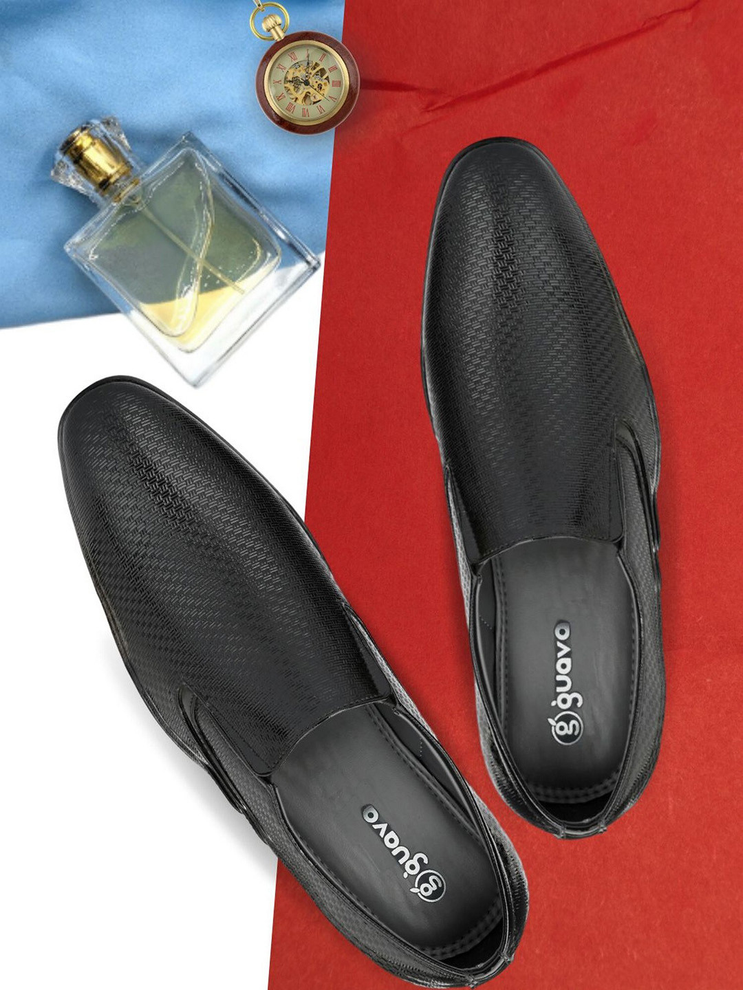 Guava Men Textured Formal Slip On Shoes