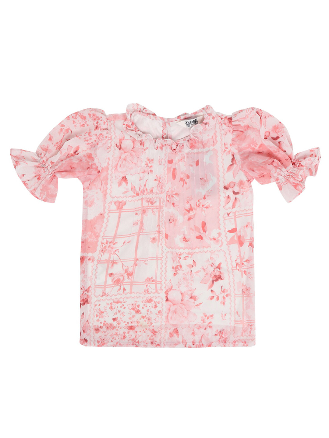 Cantabil Pink Floral Print Tie-Up Neck Georgette Top