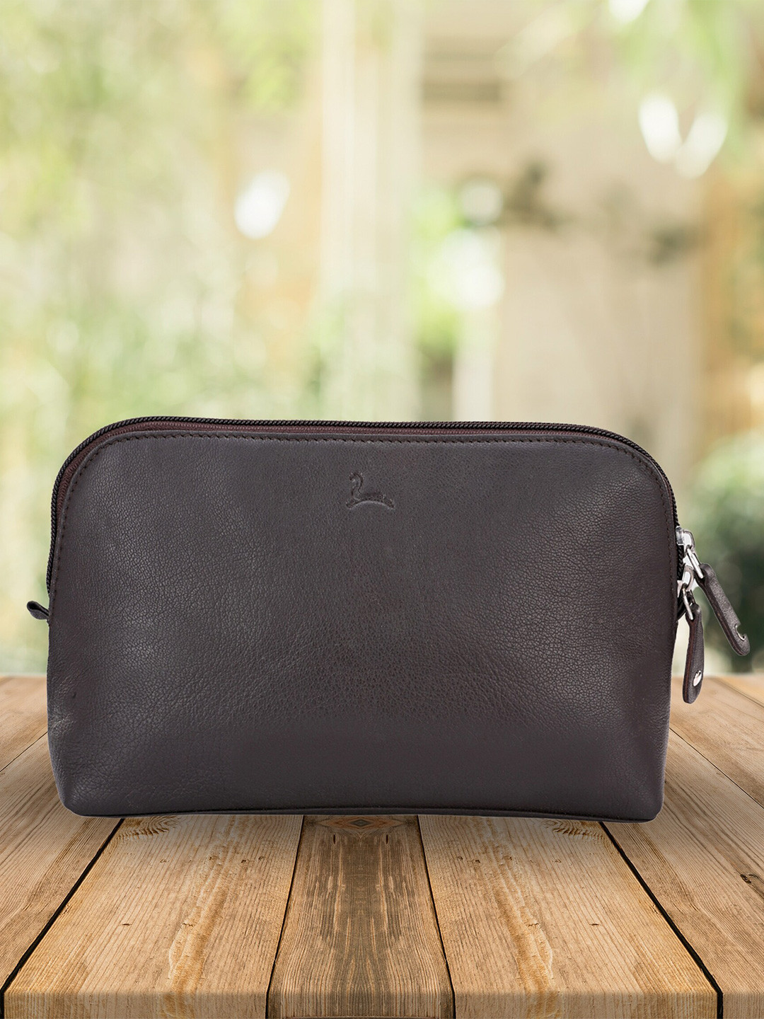 Pacific Gold Men Zip Detail Leather Pouch