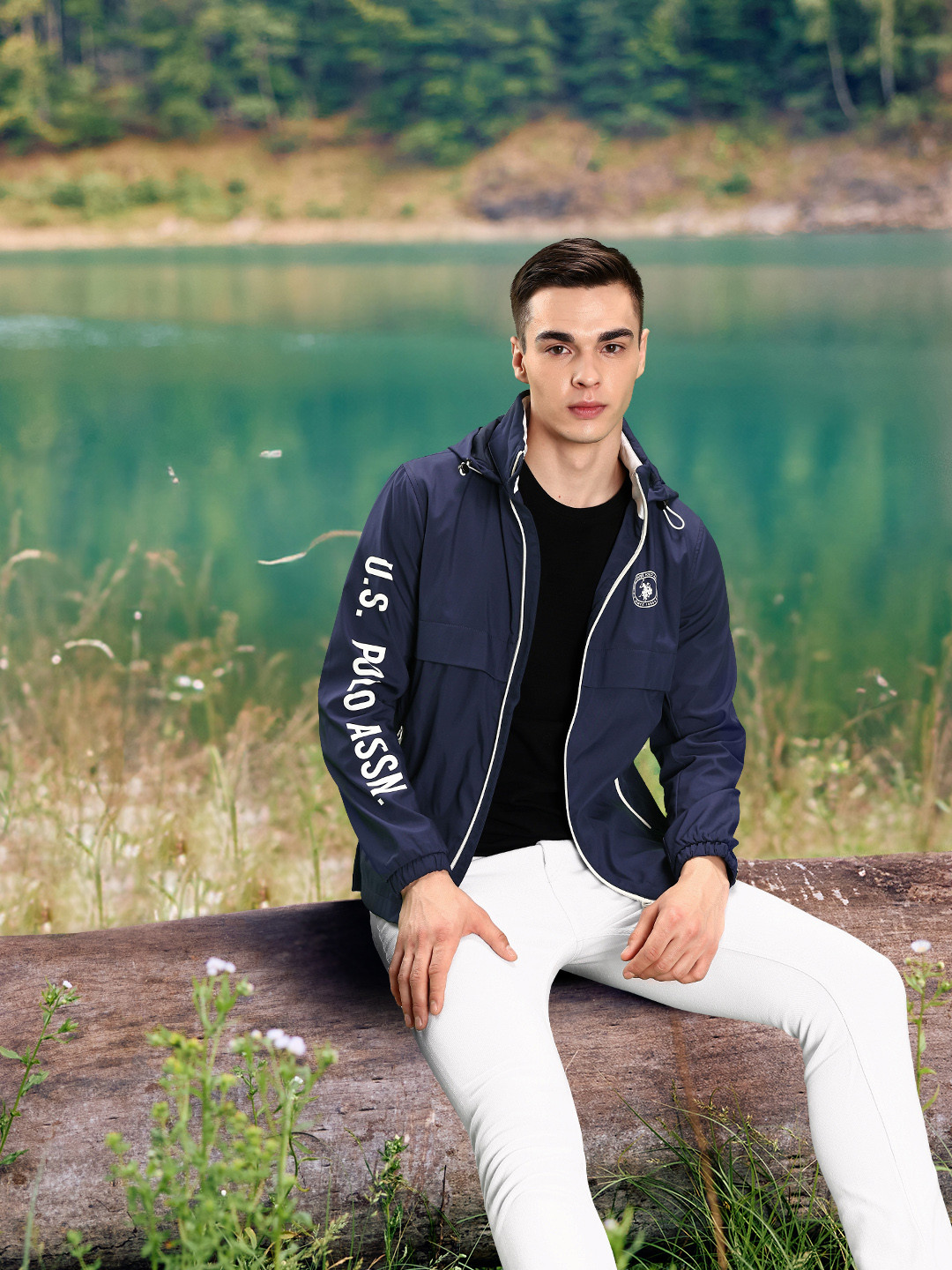 U.S. Polo Assn. Men Brand Print Detachable Hood Sporty Jacket