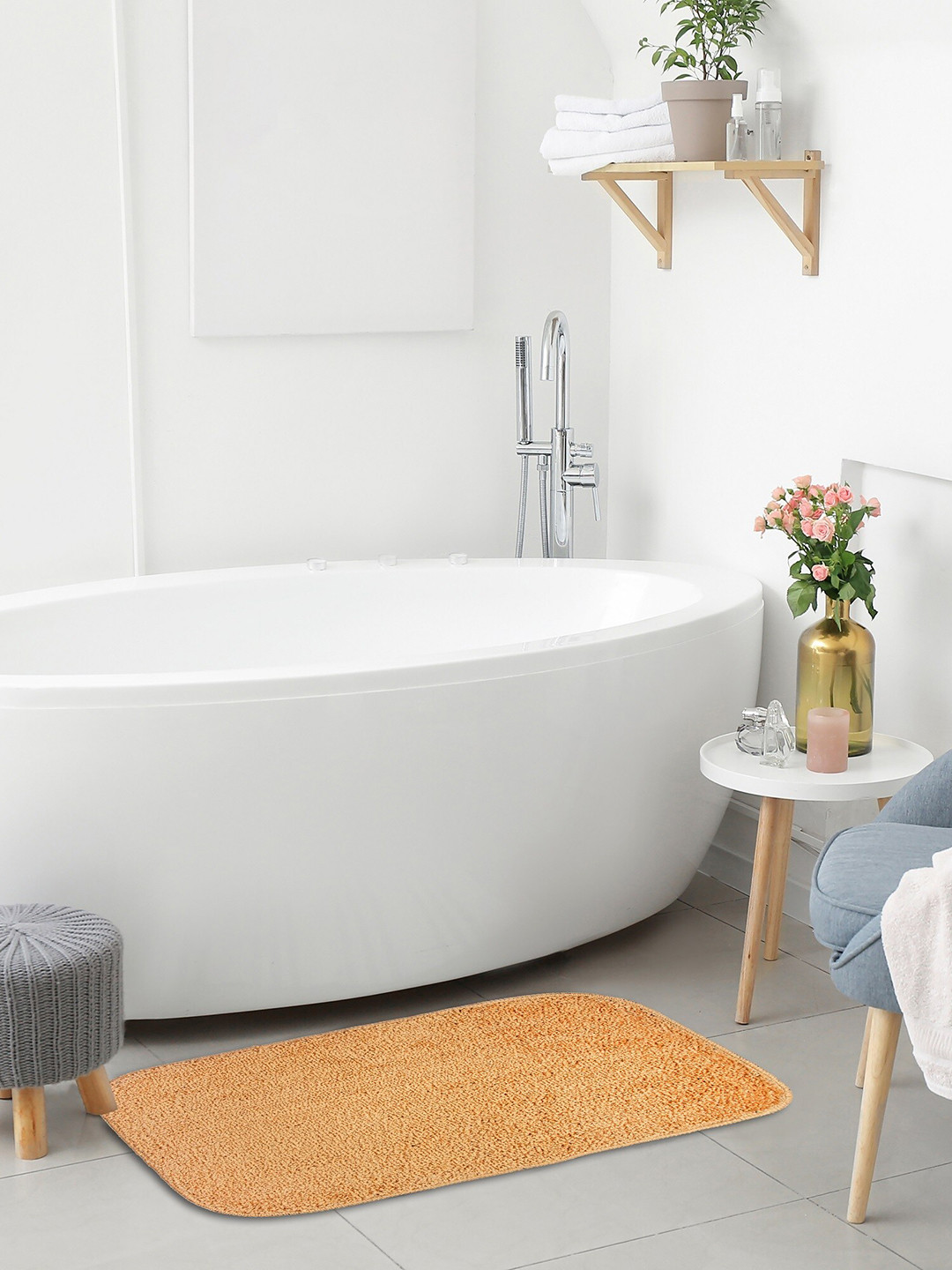 HOMEMONDE Beige Textured 2000 GSM Anti-Slip Rectangular Bath Rug