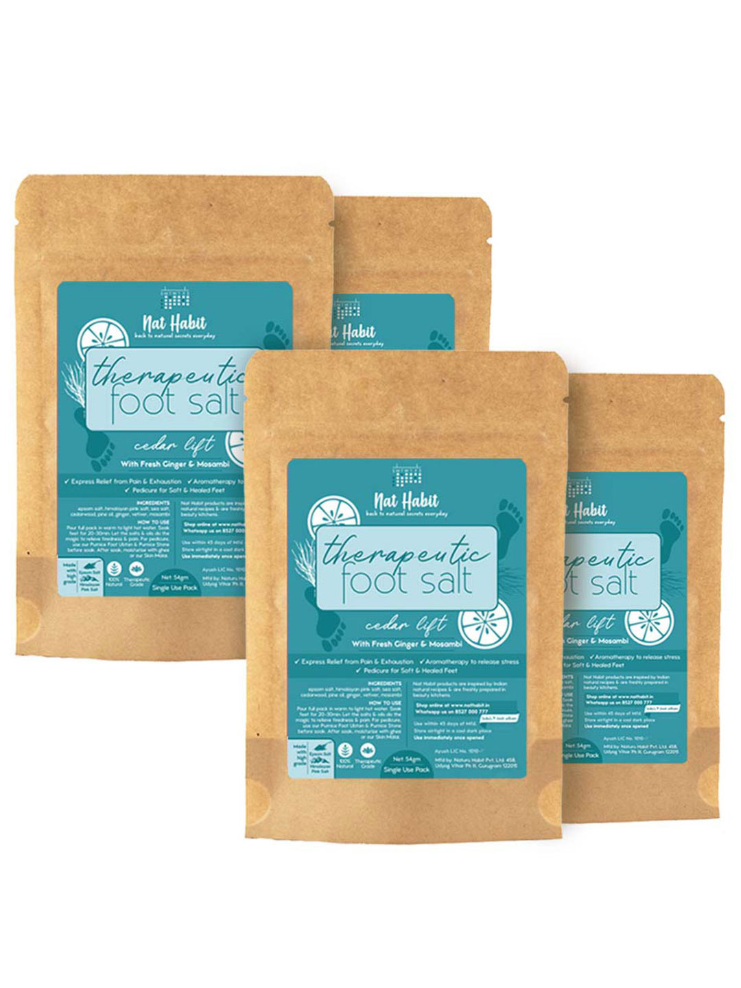 Nat Habit Therapeutic Set Of 4 Cedar Lift Foot Salt-54 gm Each