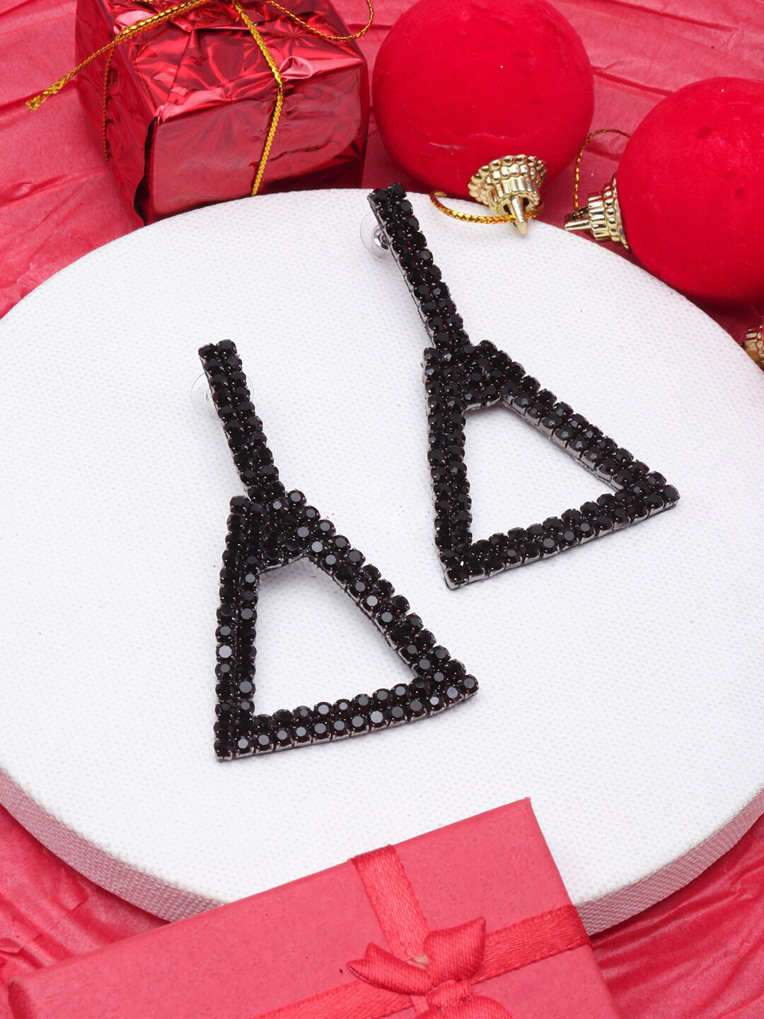 DIVA WALK Black Contemporary Rhinestone Studded Drop Earrings