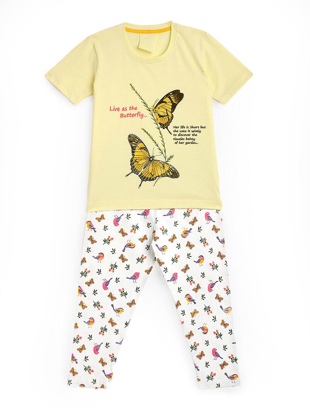 HERE&NOW Girls Graphic Butterfly Printed Night Suit