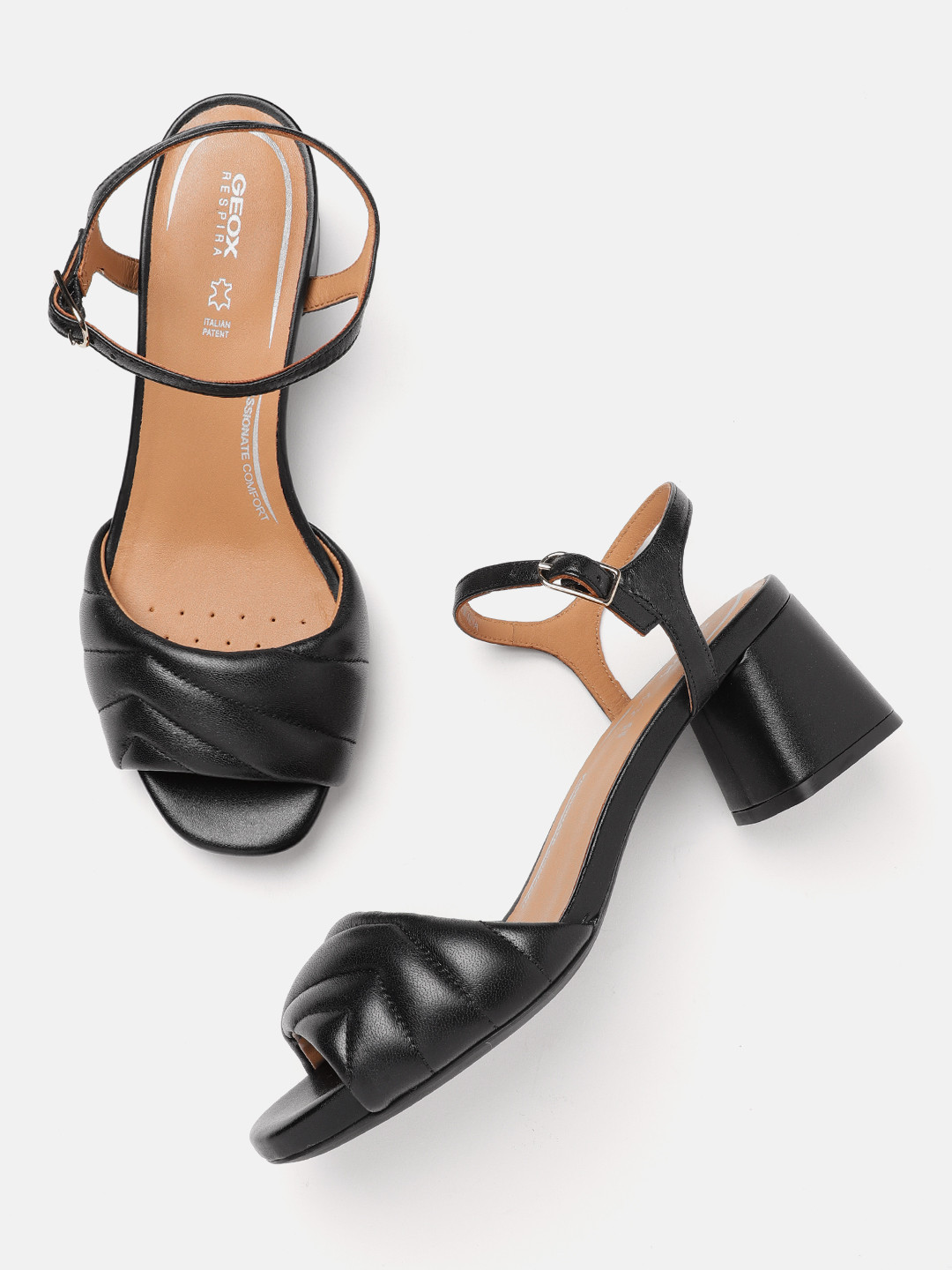 Geox D Genziana Mid Women Textured Leather Block Sandals