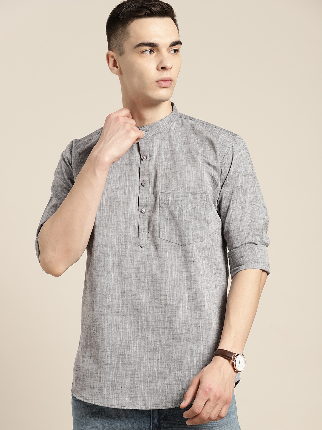 Hancock Pure Cotton Mandarin Collar Pastel Kurta