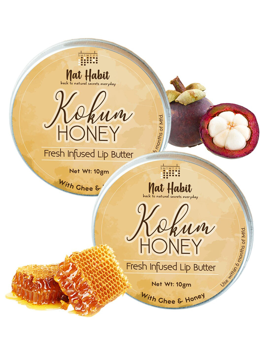 Nat Habit Set of 2 Kokum Honey Fresh Infused Lip Butter with Ghee  Honey - 10 g each
