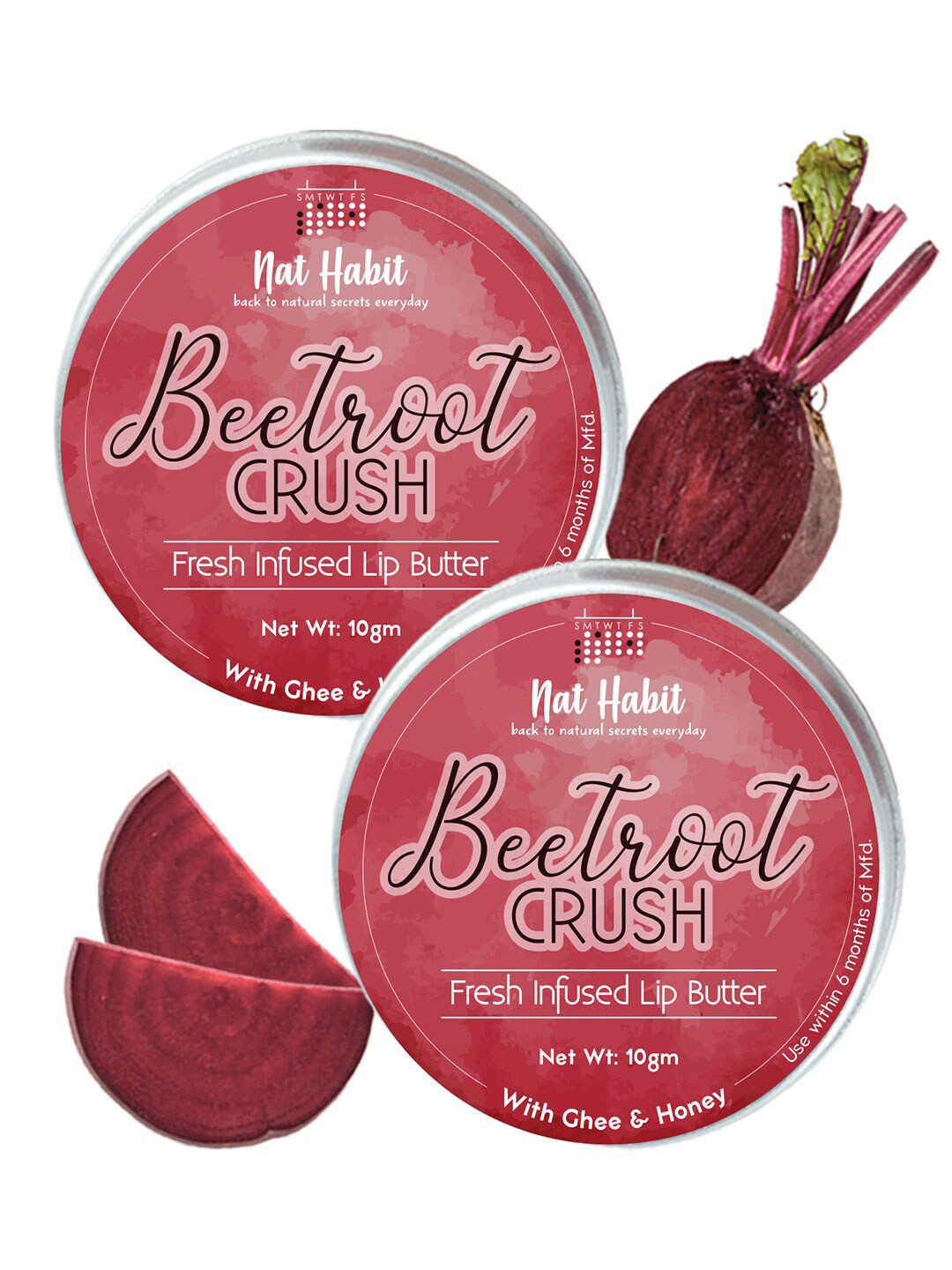 Nat Habit 2Pcs Beetroot Lip Butter with Desi Ghee & Honey for Natural Pink Lips 10g