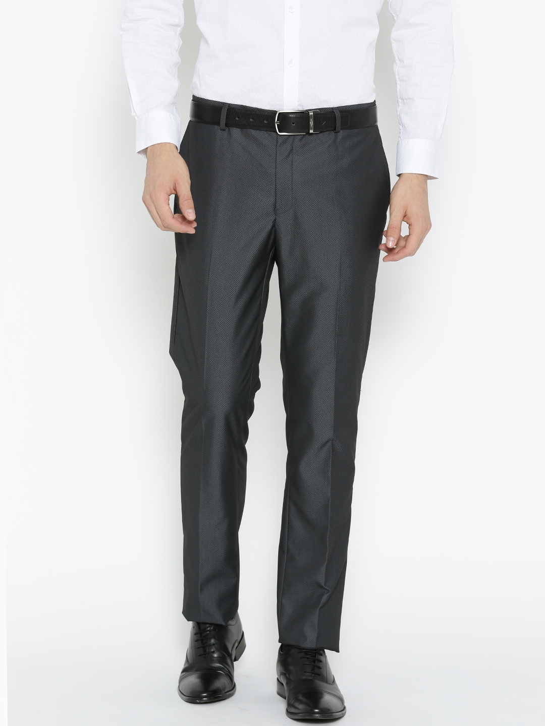 Buy Blackberrys Men Charcoal Grey Sharp Fit Self Design Formal Trousers   Trousers for Men 2193298  Myntra