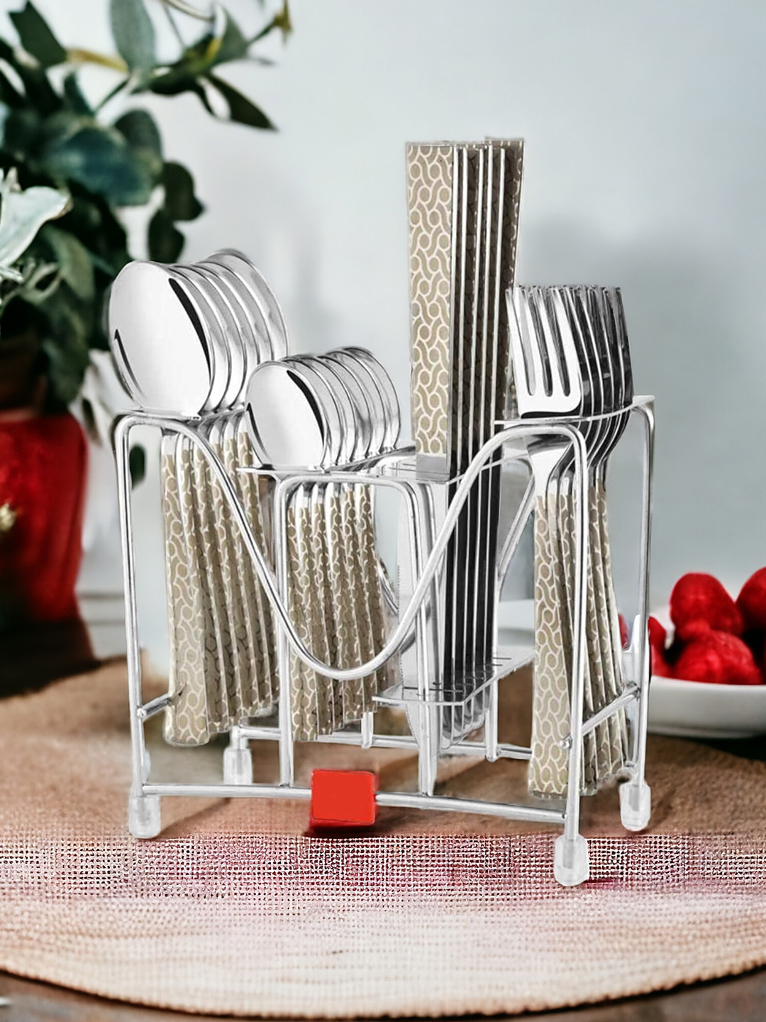 FNS 24 Pcs Rust Resistant Stainless Steel Cutlery Set With Stand