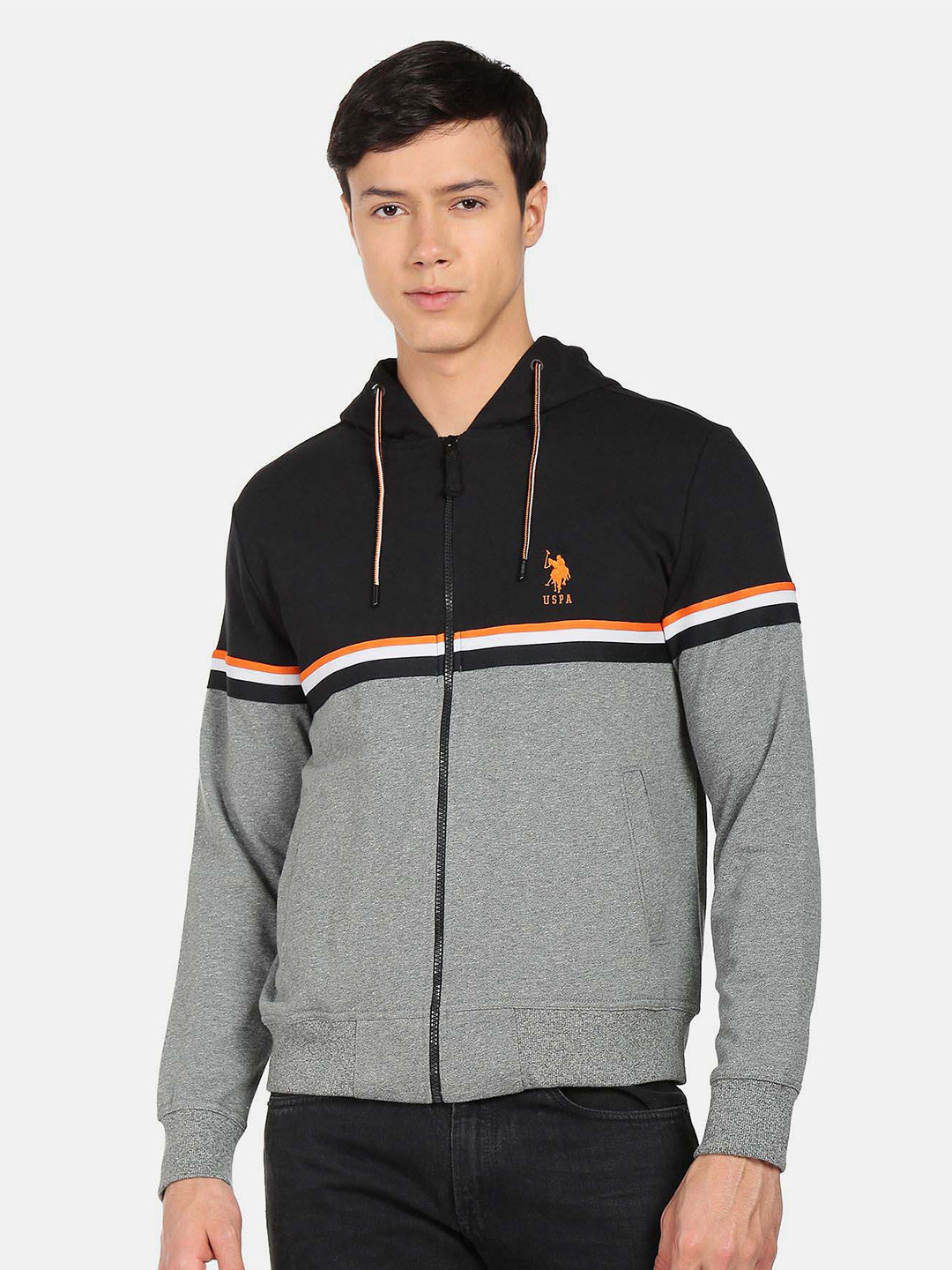 U.S. Polo Assn. Front-Open Colourblocked Hooded Sweatshirt