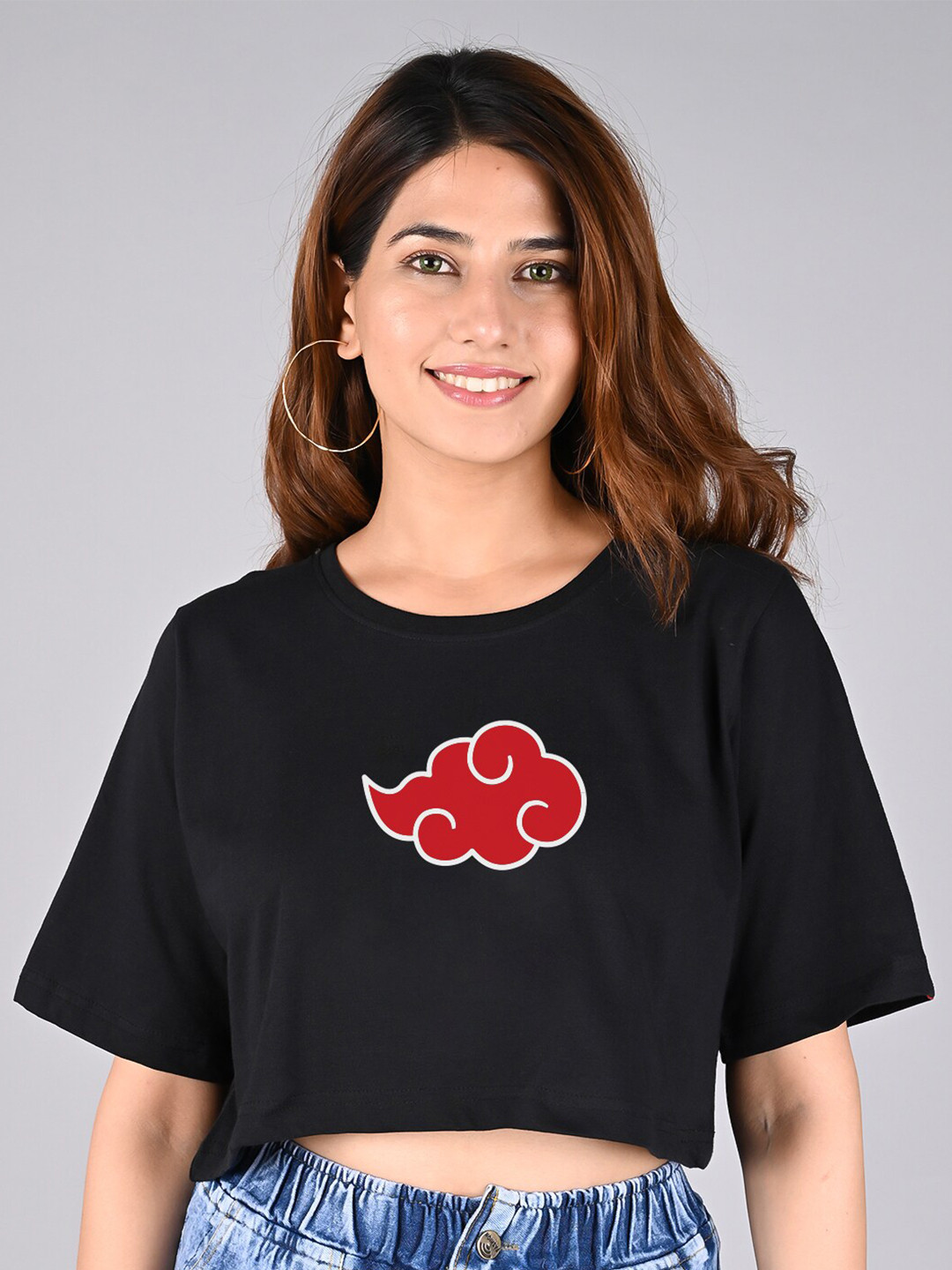 COMICSENSE Anime Naruto Akatsuki Cloud Printed Boxy Cotton Crop Top