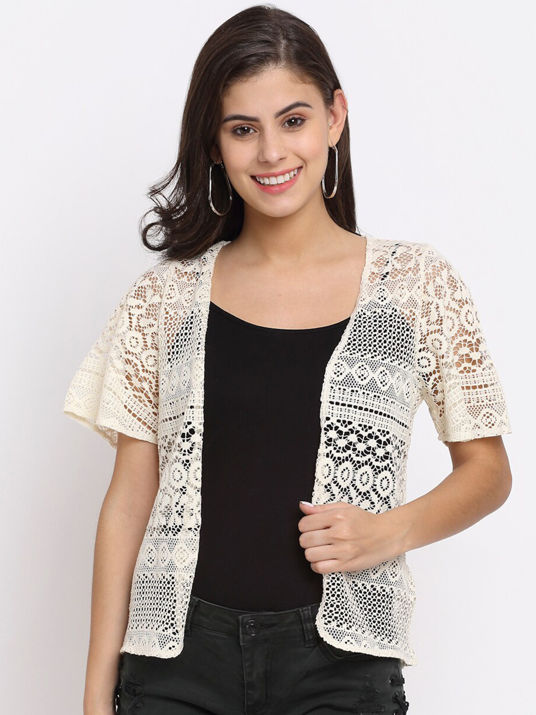 Rute Women Self Design Cotton Open Front Shrug