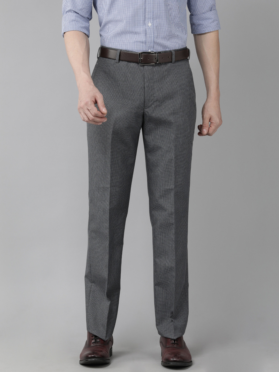 Park Avenue Men Mid-Rise Hound Tooth Checked Smart Trousers