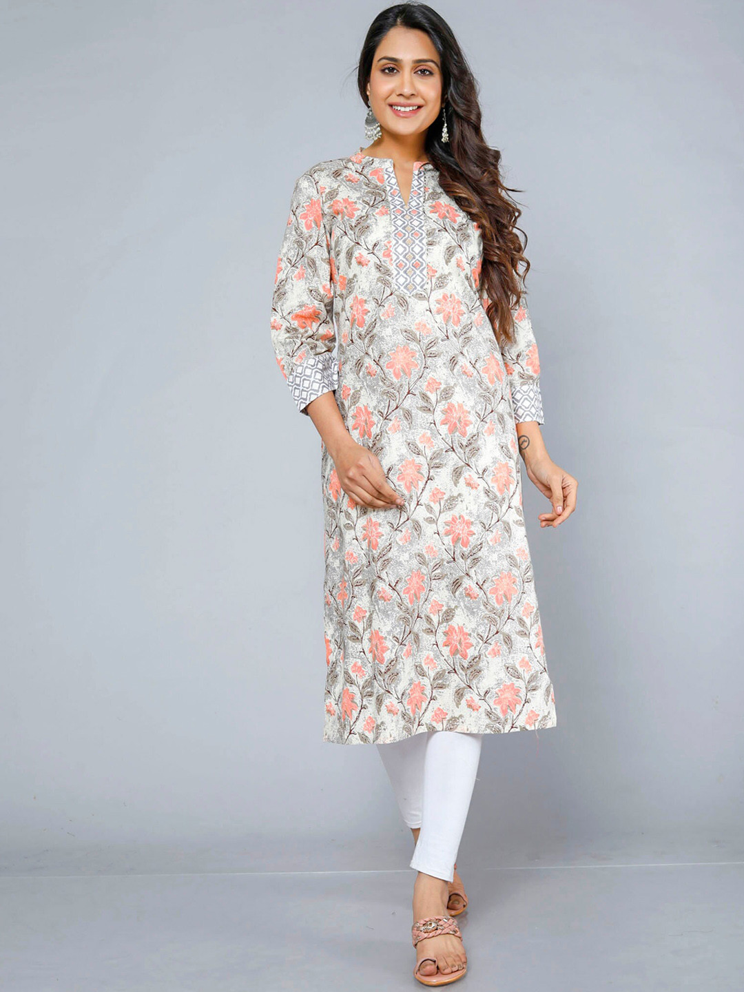 Jevi Prints Floral Print Gotta Patti Cotton Kurta