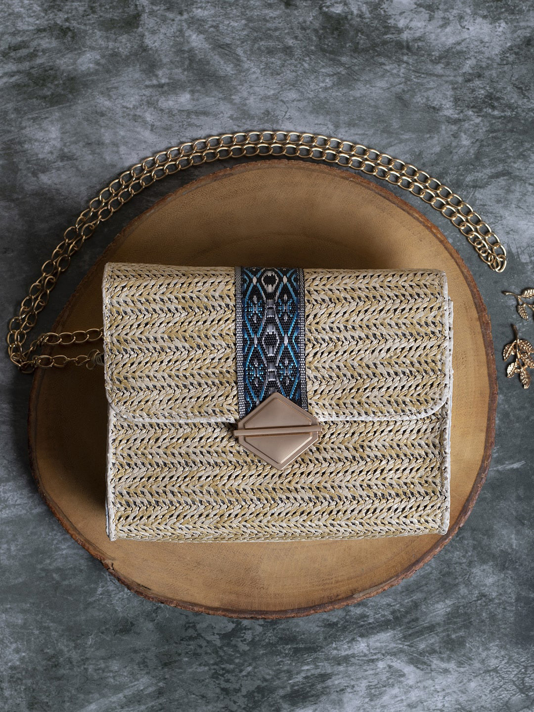 HAUTE SAUCE  Textured Sling Bag With A Chain Strap