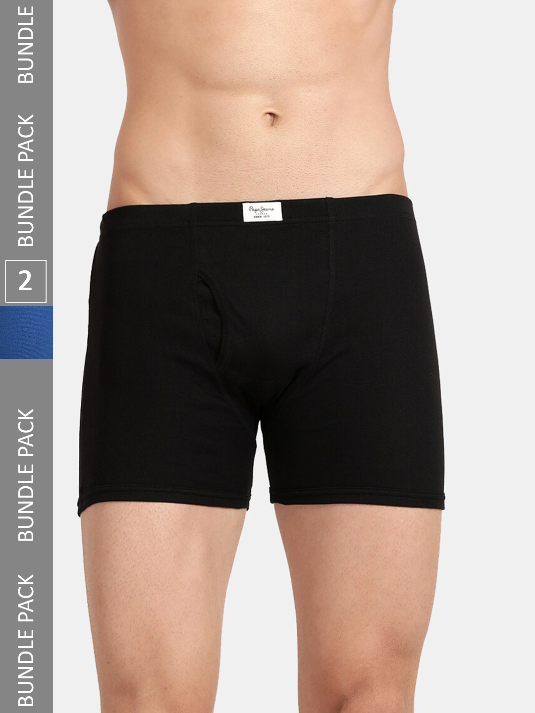 Pepe Jeans Men Pack Of 2 Cotton Trunks CLT01-BLACK|CLASSIC BLUE-S
