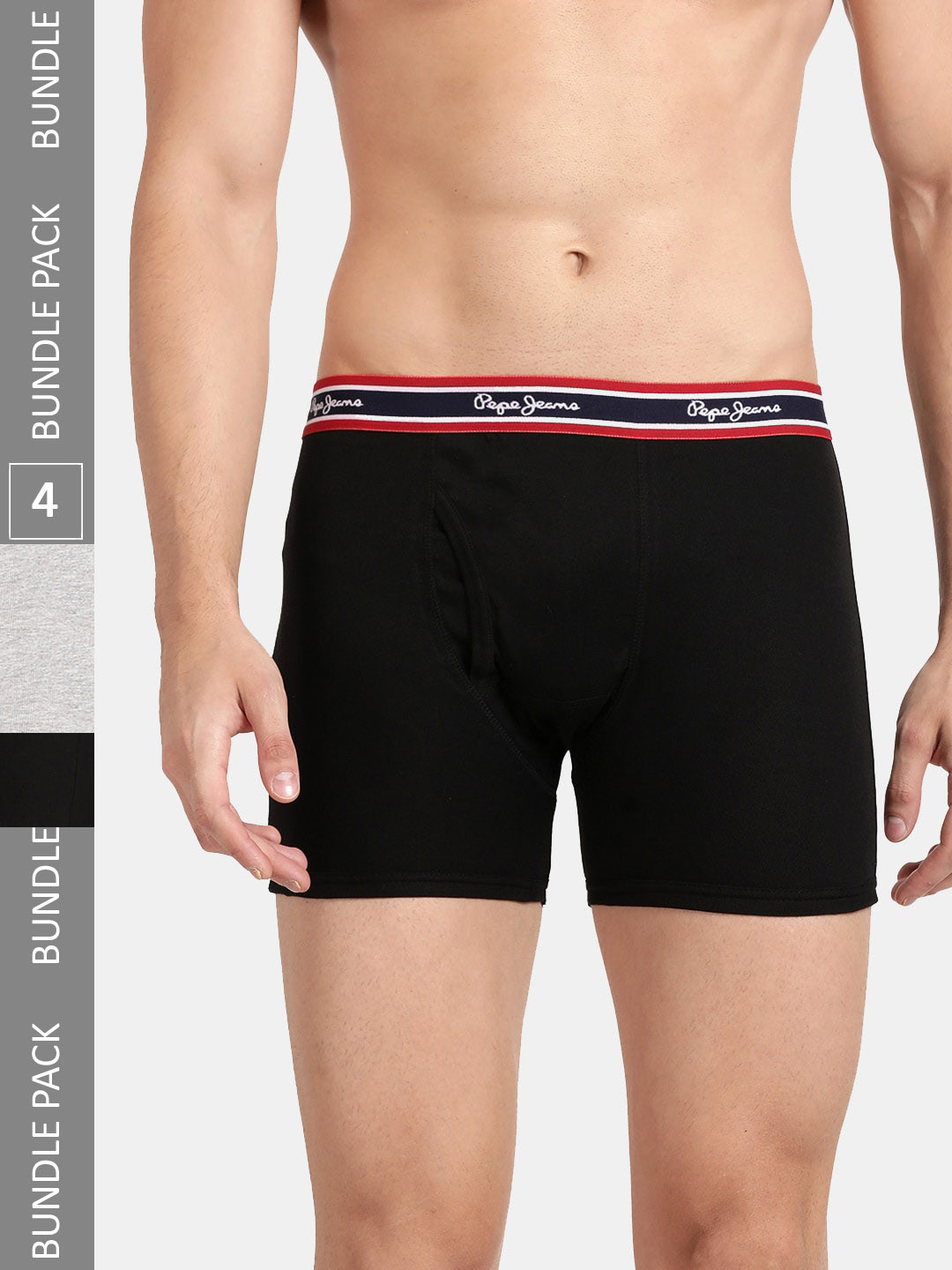 Pepe Jeans Pack Of 4 Cotton Trunks CLT02-BLACK|GREY MELANGE-XL