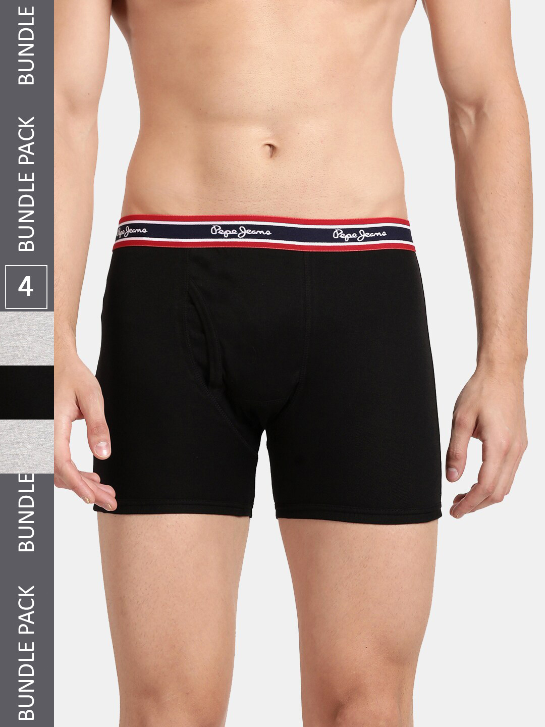 Pepe Jeans Men Pack Of 4 Cotton Trunks CLT02-BLACK|GREY MELANGE-S
