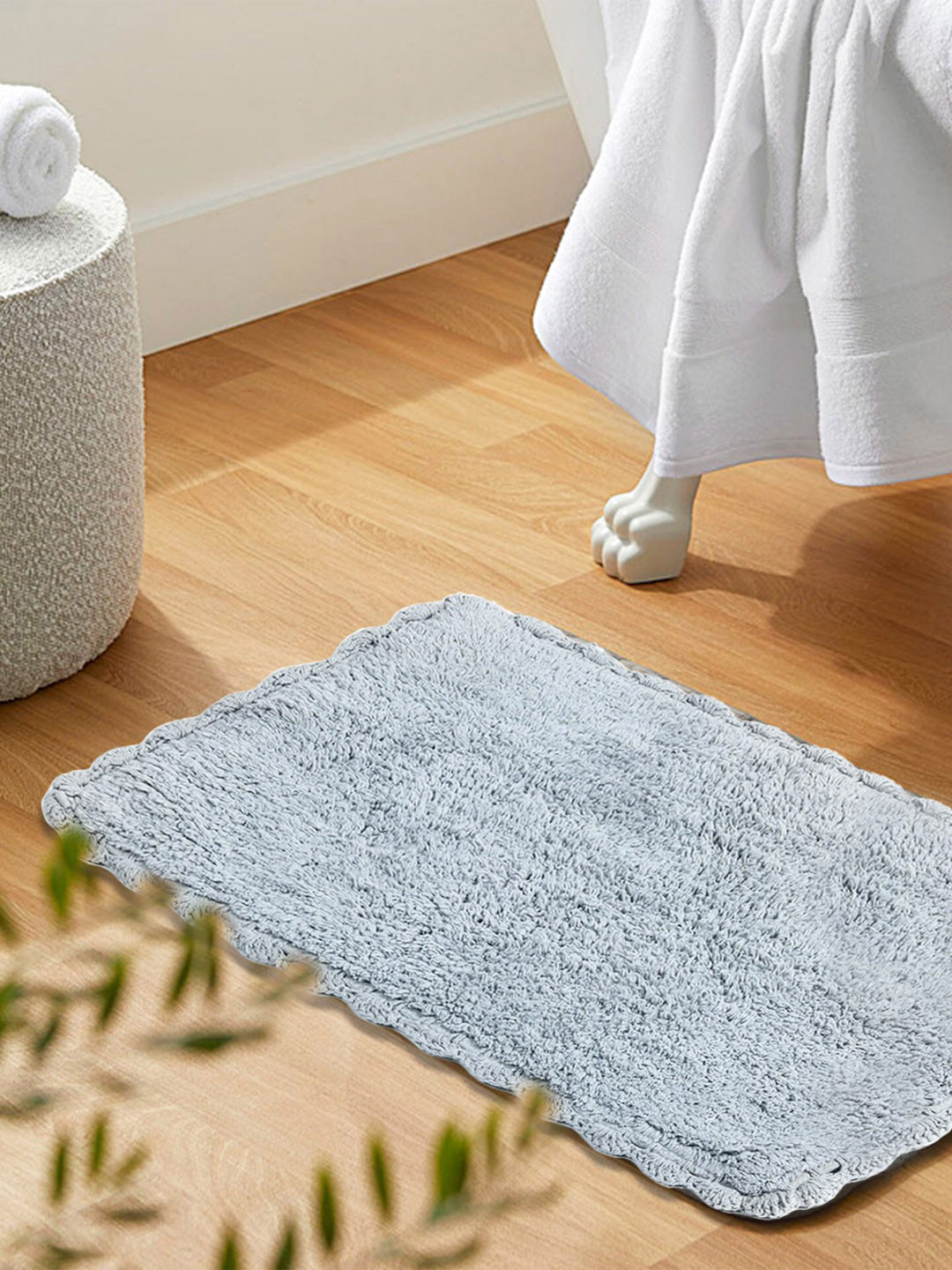 HABERE INDIA Grey Crochet Pure Cotton Door Mat