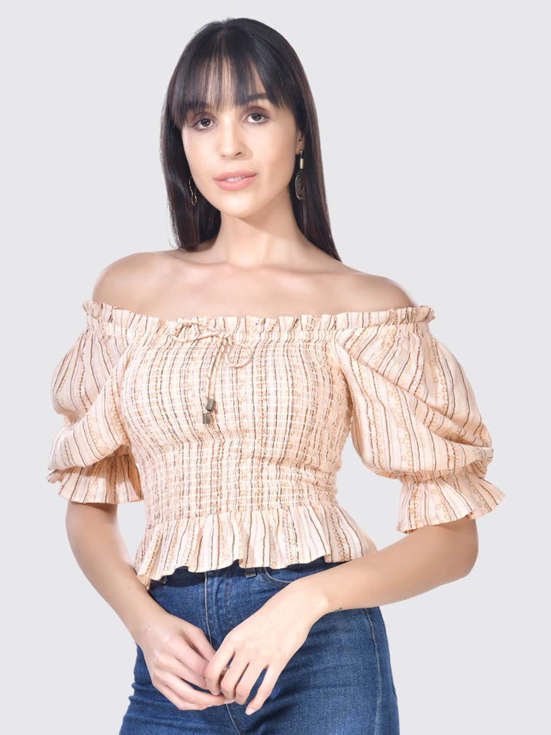 Beatnik Striped Off-Shoulder Bardot Crop Top