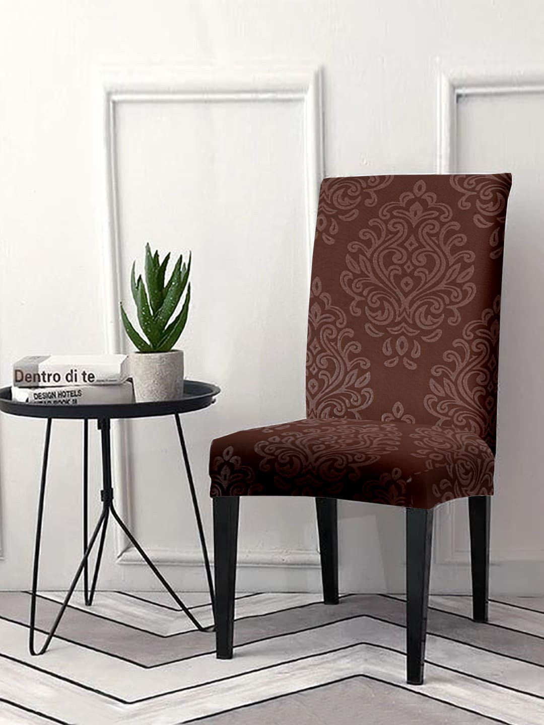 Cortina Brown Printed Super Stretchable Chair Covers