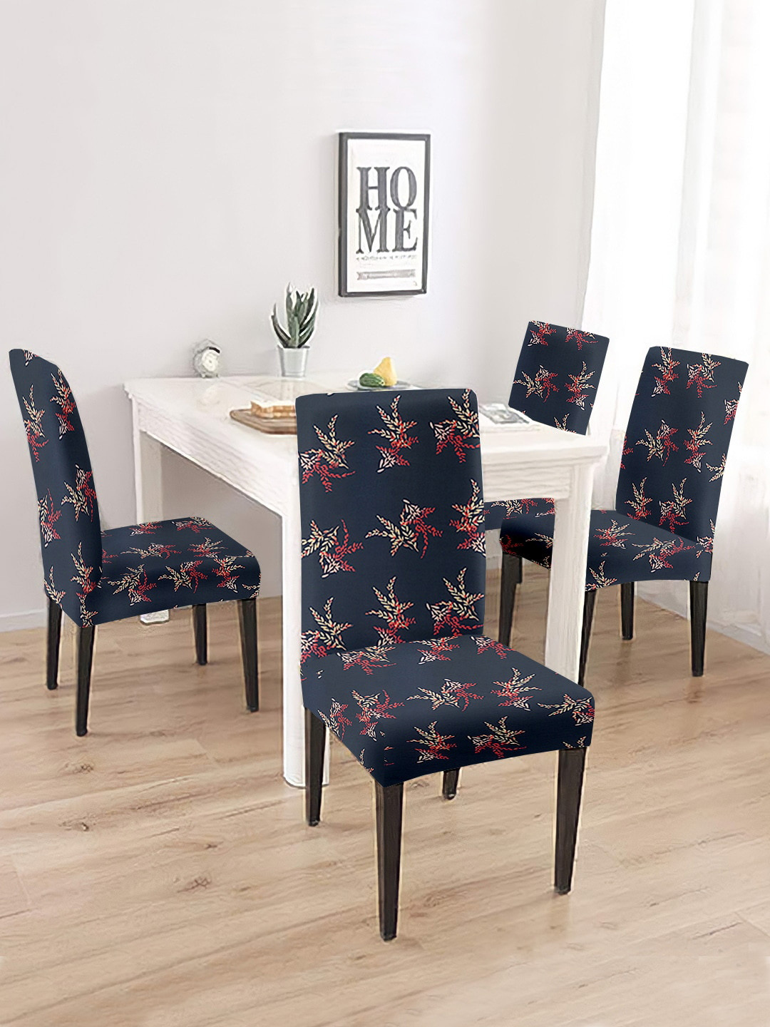 Cortina Grey & Red 4 Pcs Printed Super Stretchable Chair Covers