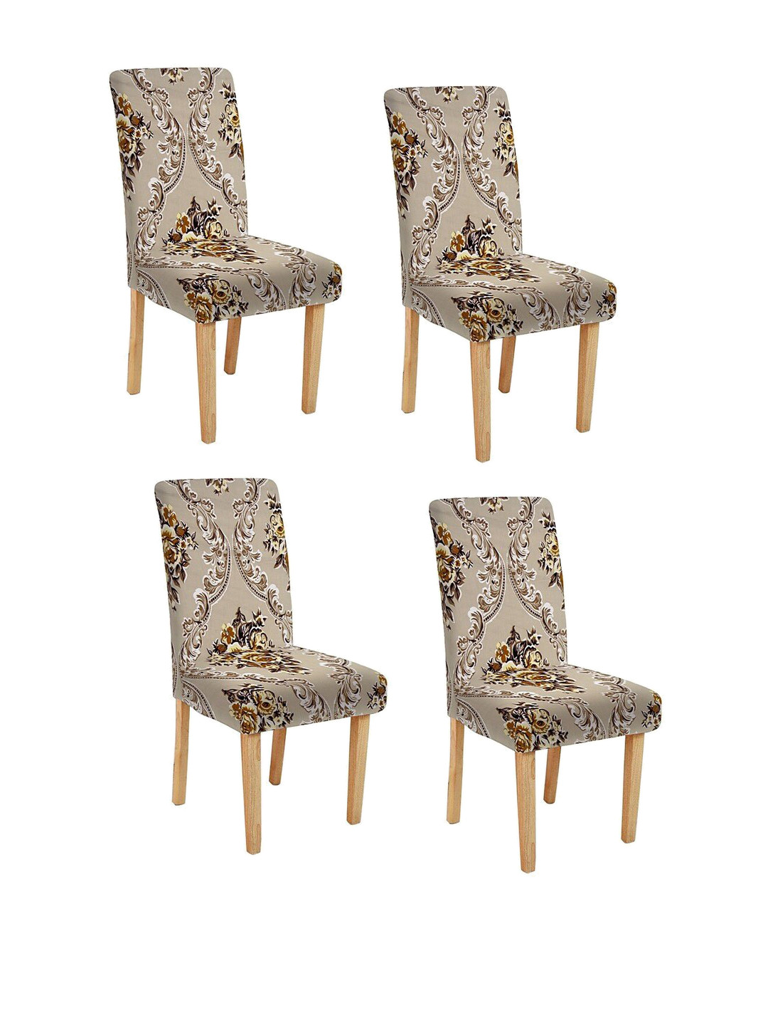 Cortina Taupe & Brown 4-Pcs Ethnic Motif Printed Chair Cover