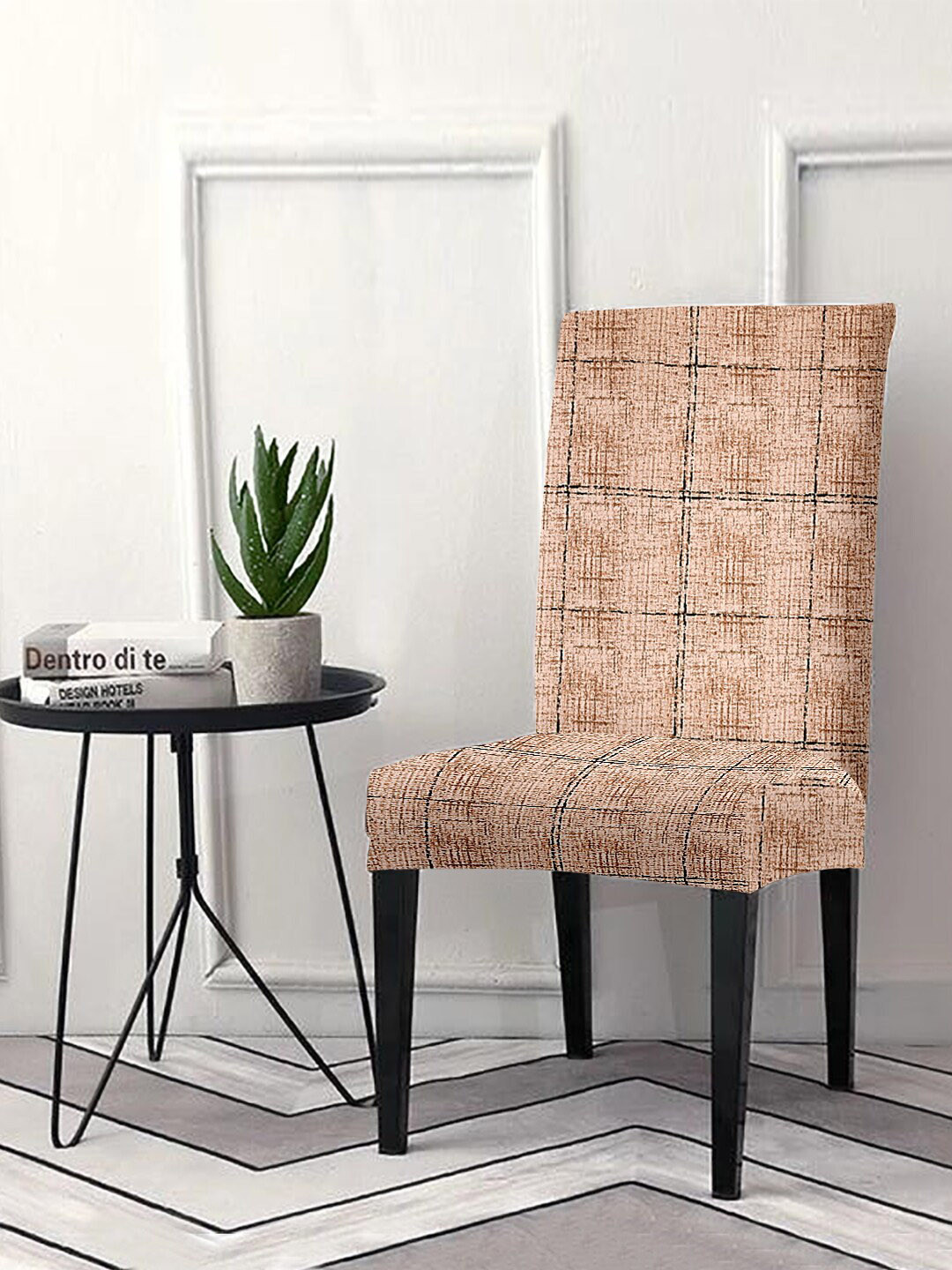 Cortina Beige Checked Chair Cover