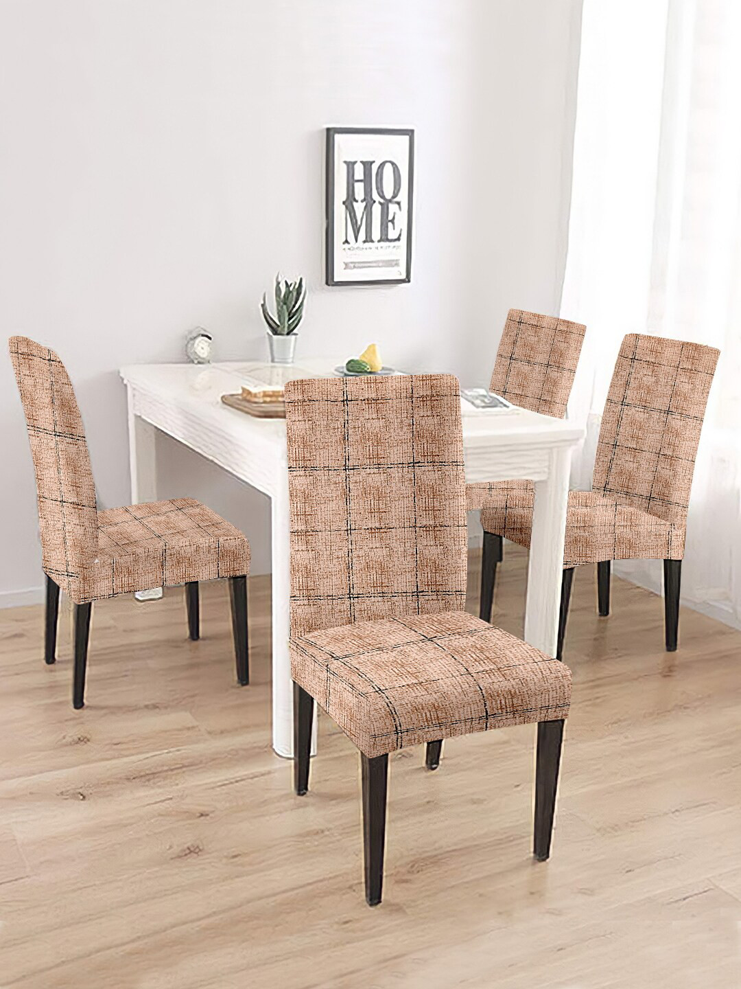 Cortina Beige 4 Pieces Checked Chair Covers