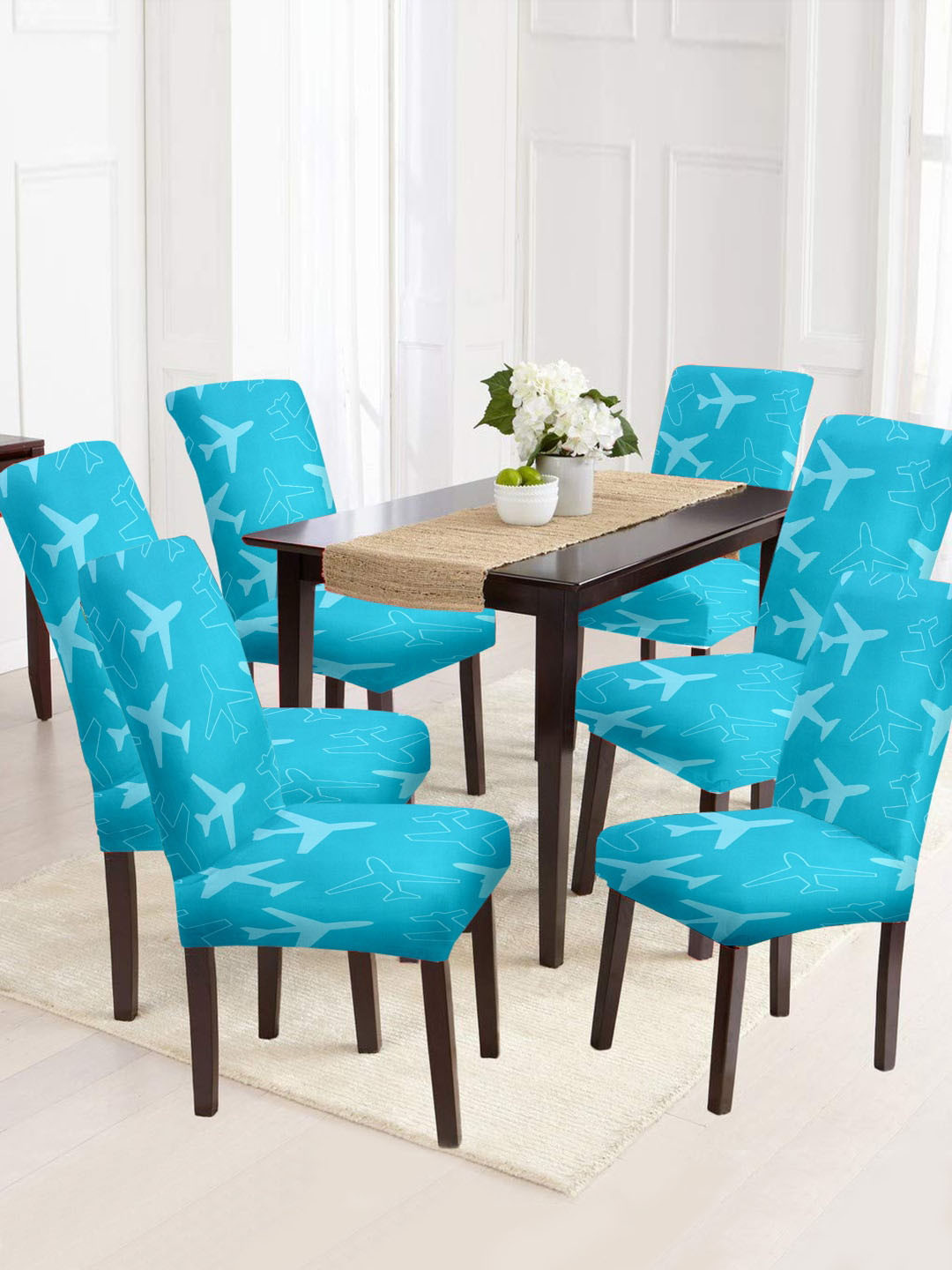 Cortina Blue 6 Pcs Conversational Printed Chair Covers
