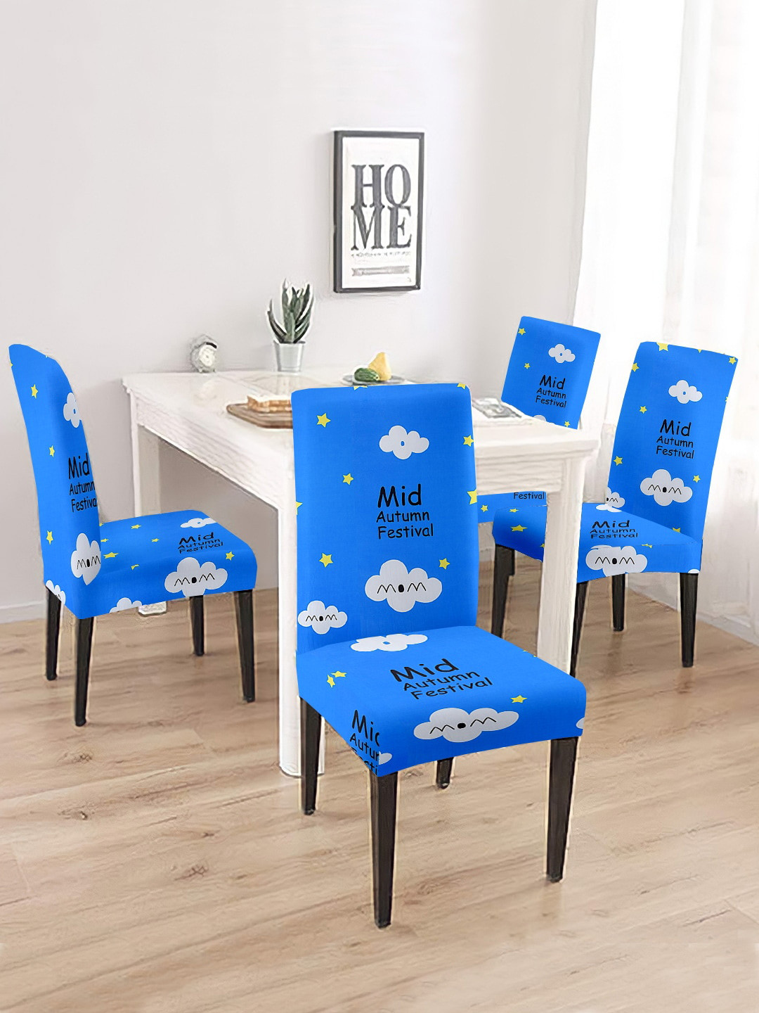 Cortina Blue & White 4 Pcs Conversational Printed Chair Cover