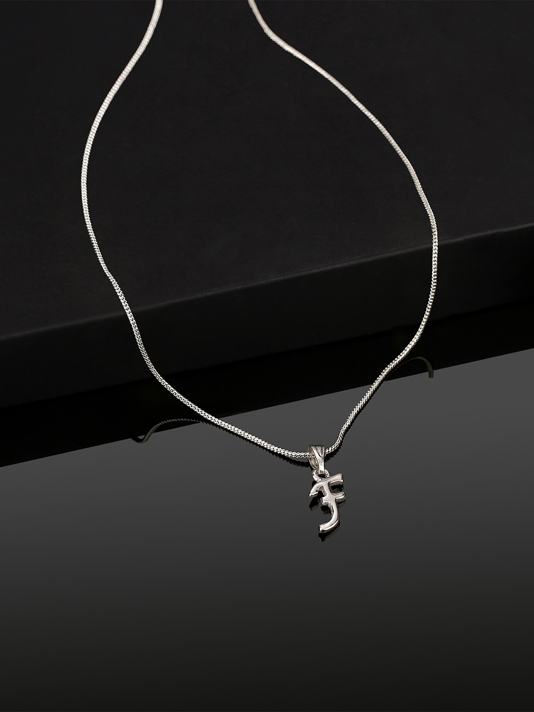 Estele Rhodium-Plated Initial F Pendant With Chain