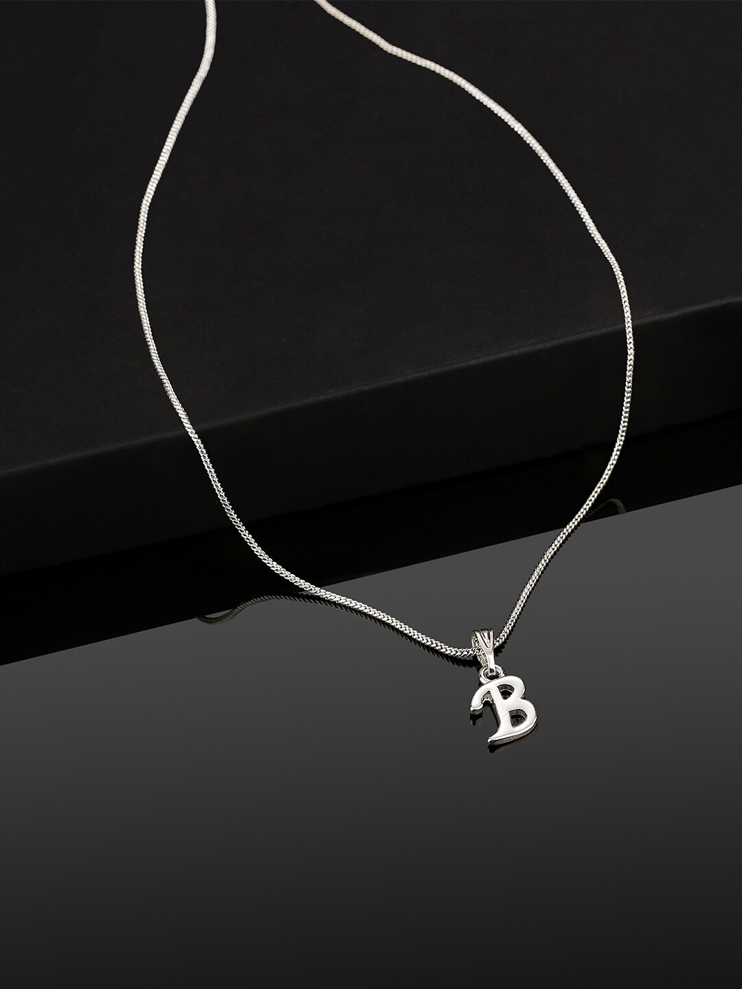 Estele Rhodium-Plated Alphabet B-Shaped Pendant With Chain