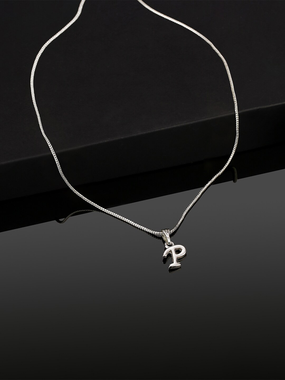 Estele Rhodium-Plated Initial P Pendant With Chain