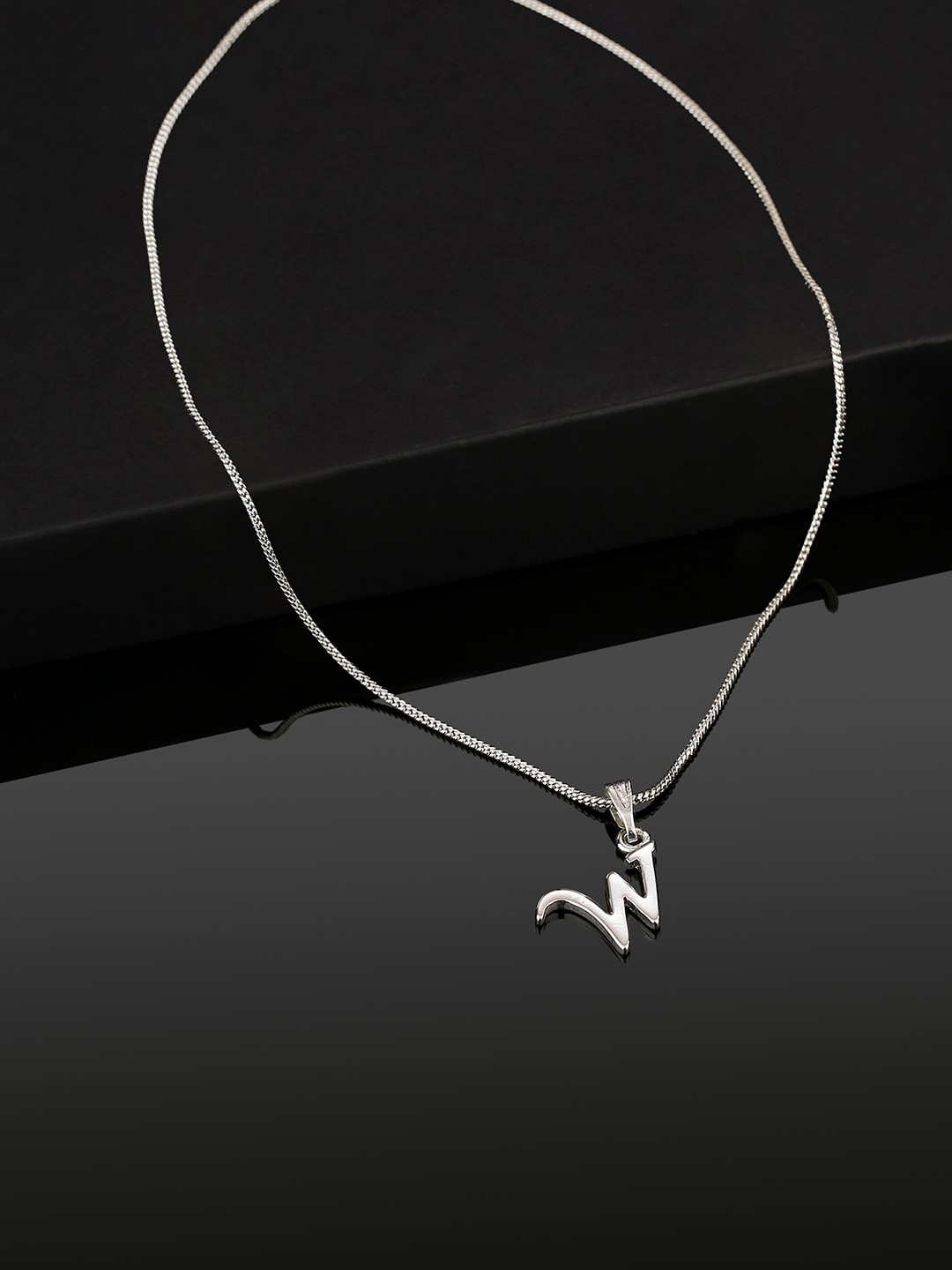 Estele Rhodium-Plated Initial W Pendant With Chain
