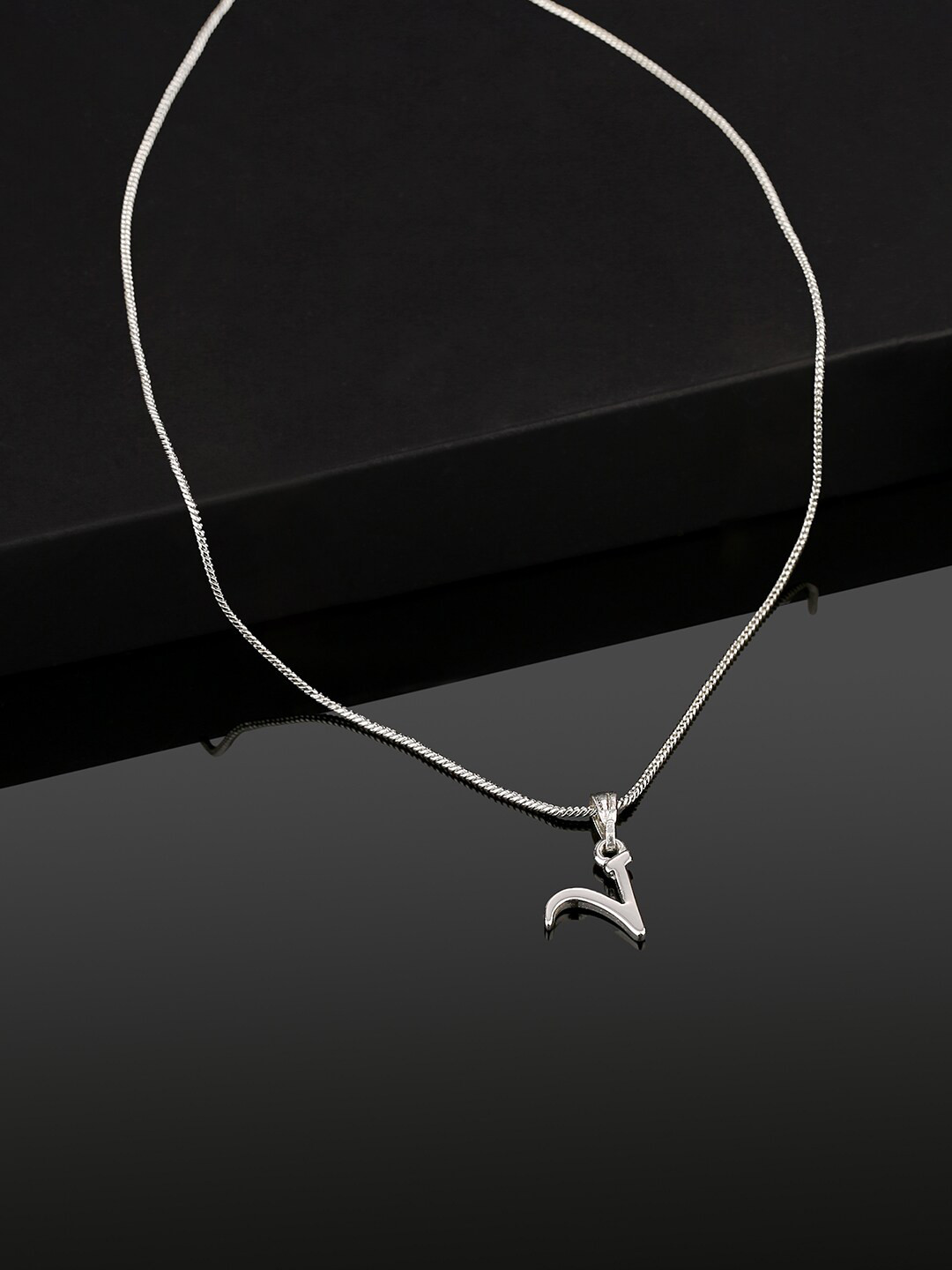 Estele Rhodium-Plated Initial V Pendant With Chain