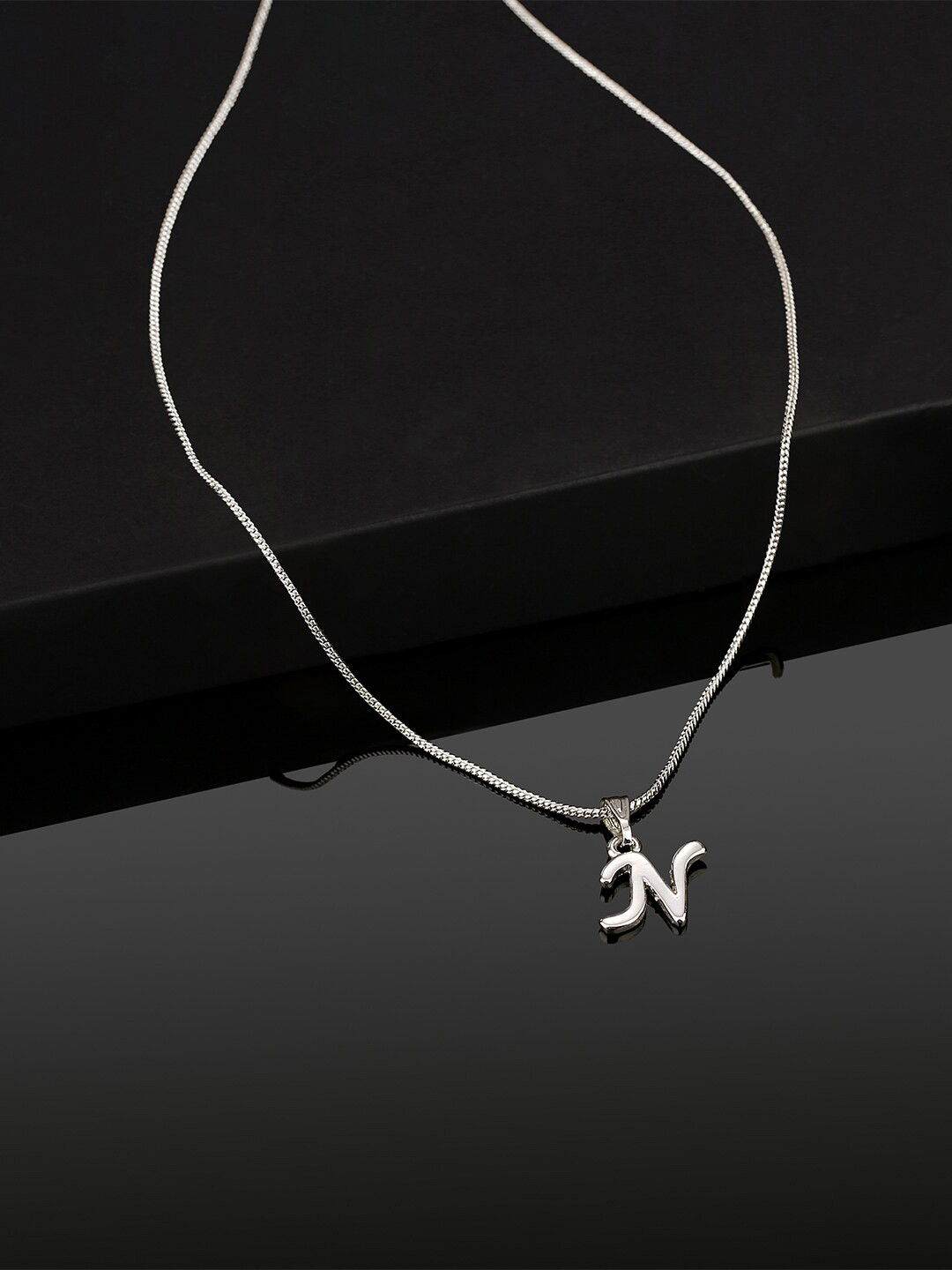 Estele Rhodium-Plated Initial N Pendant With Chain