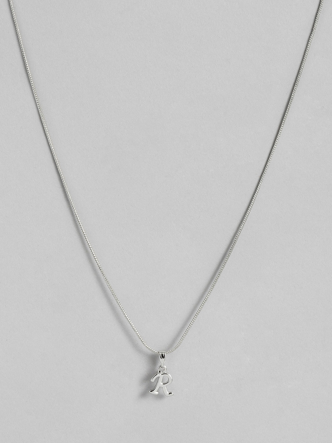 Estele Rhodium-Plated Alphabet R Pendant With Link Chain