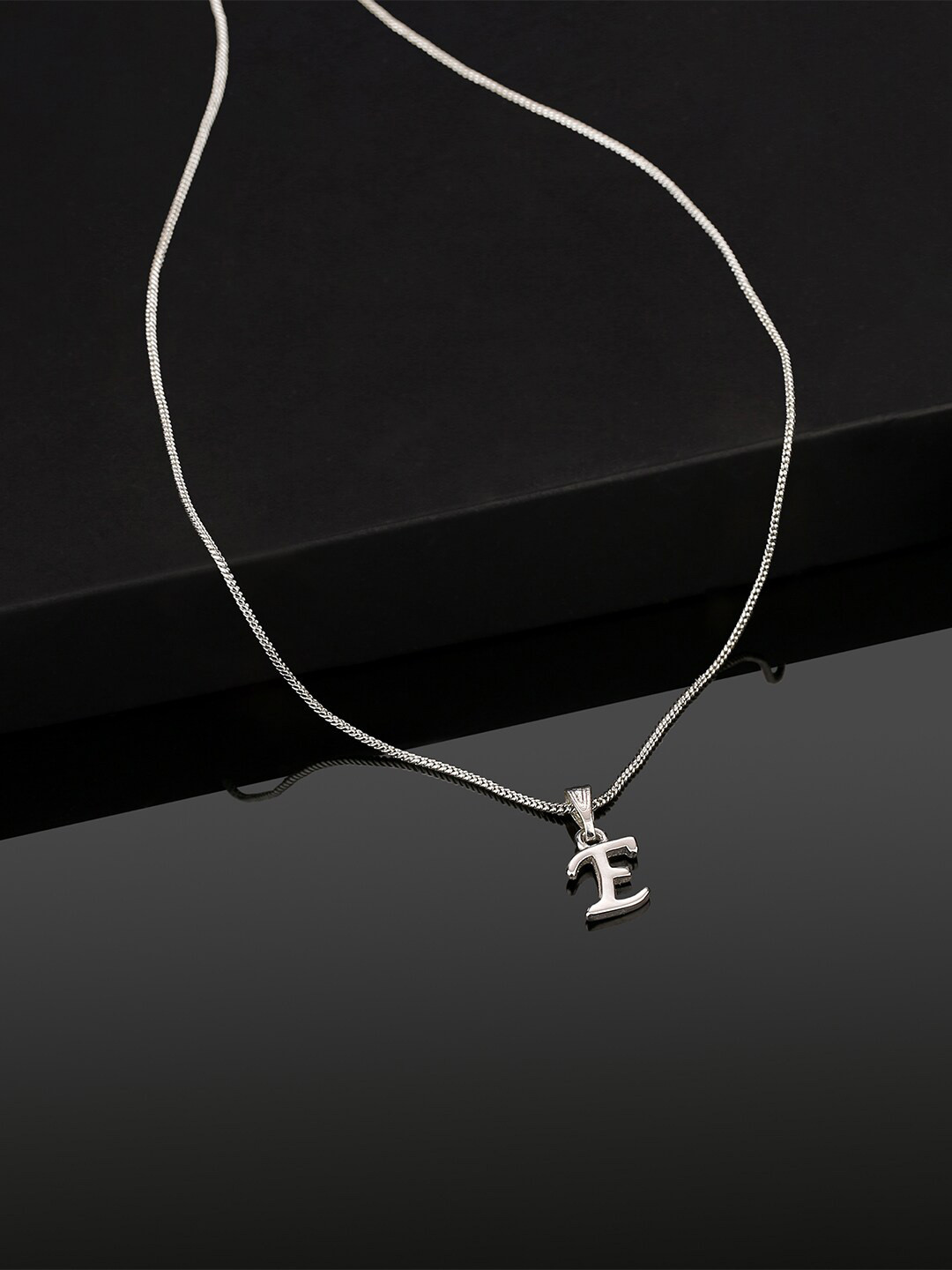Estele Rhodium-Plated Initial E Pendant With Chain