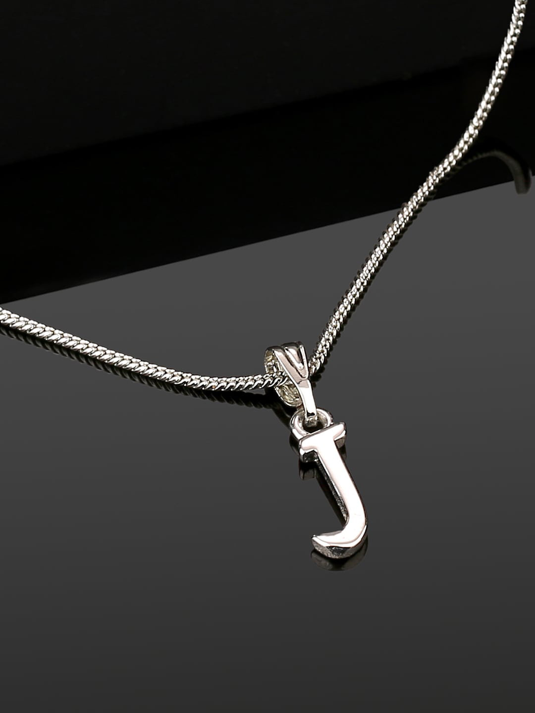 Estele Rhodium-Plated Initial-J Pendant With Chain