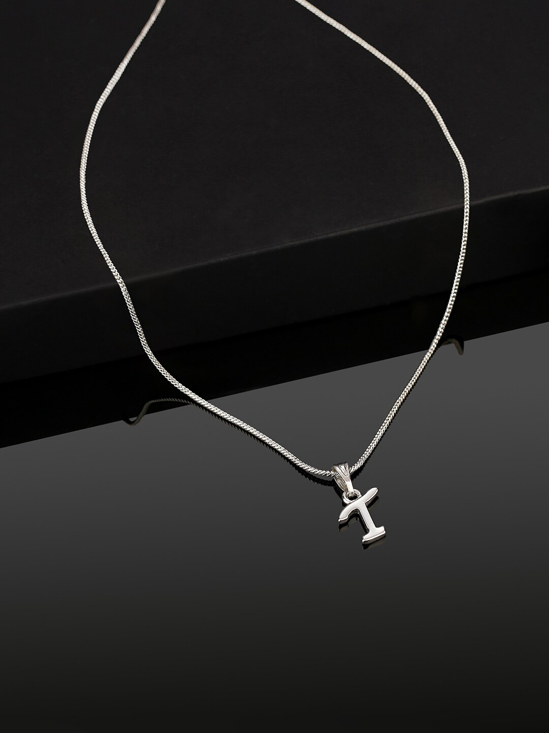 Estele Rhodium-Plated Initial T Pendant With Chain