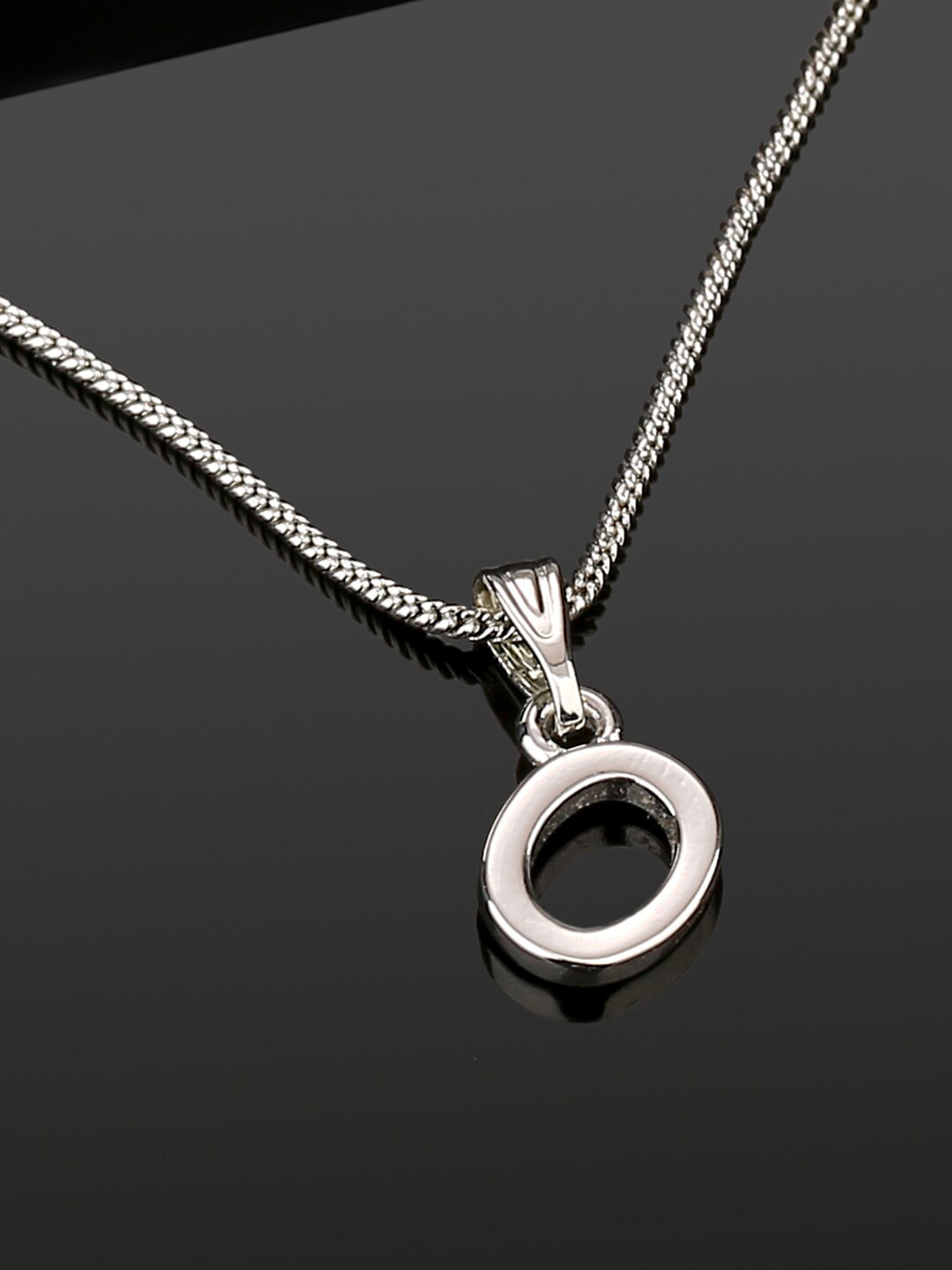 Estele Rhodium-Plated O-Alphabet Charm Pendant With Chain