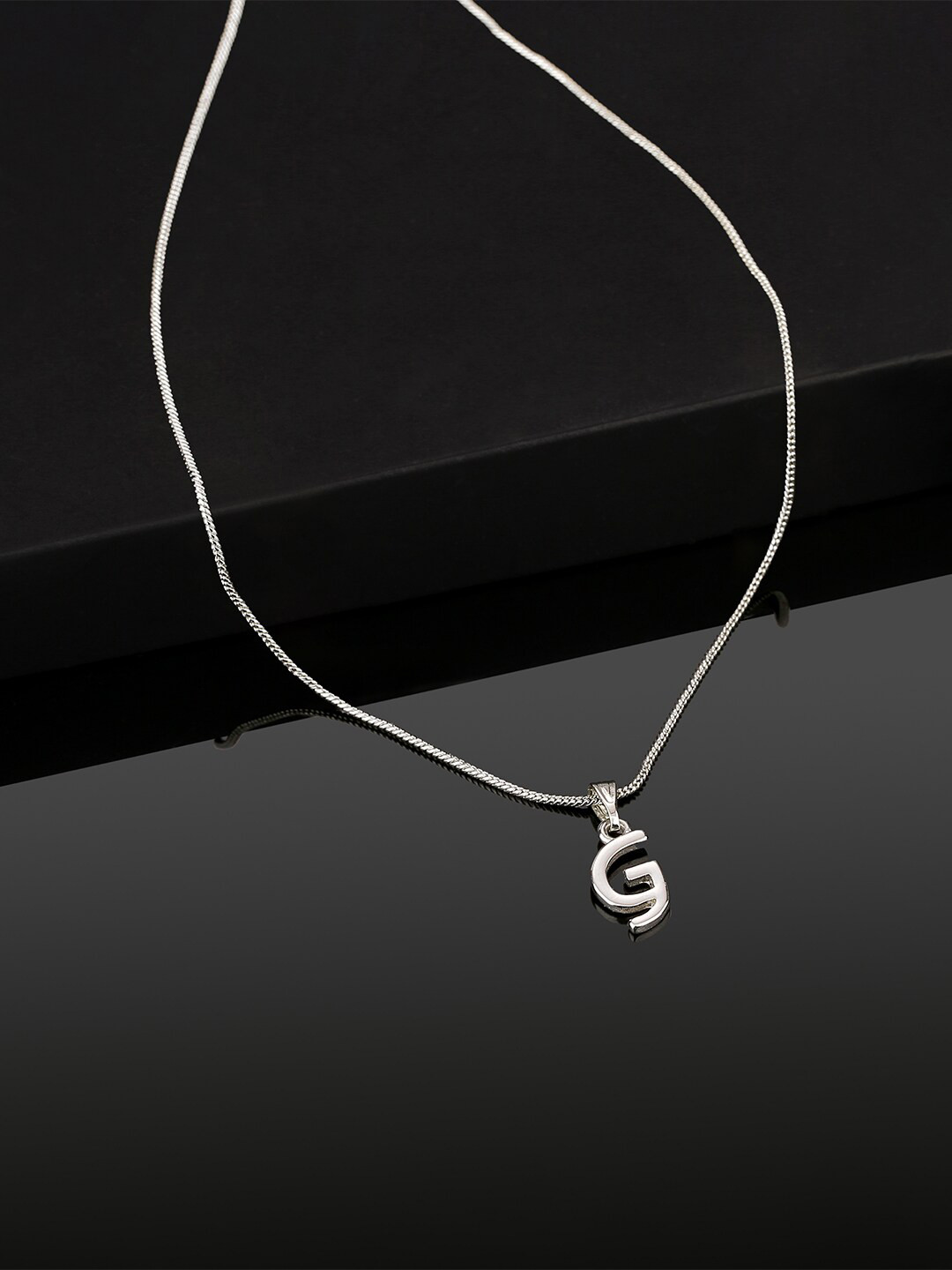 Estele Rhodium-Plated G-Alphabet Charm Pendant With Chain