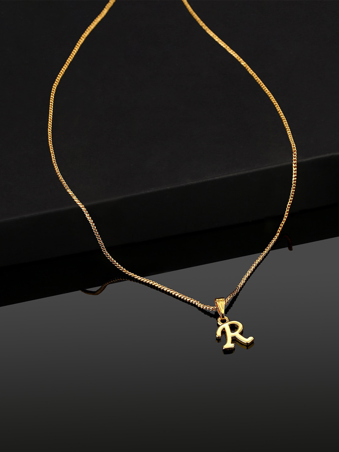 Estele Gold-Plated R-Alphabet Charm Pendant With Chain